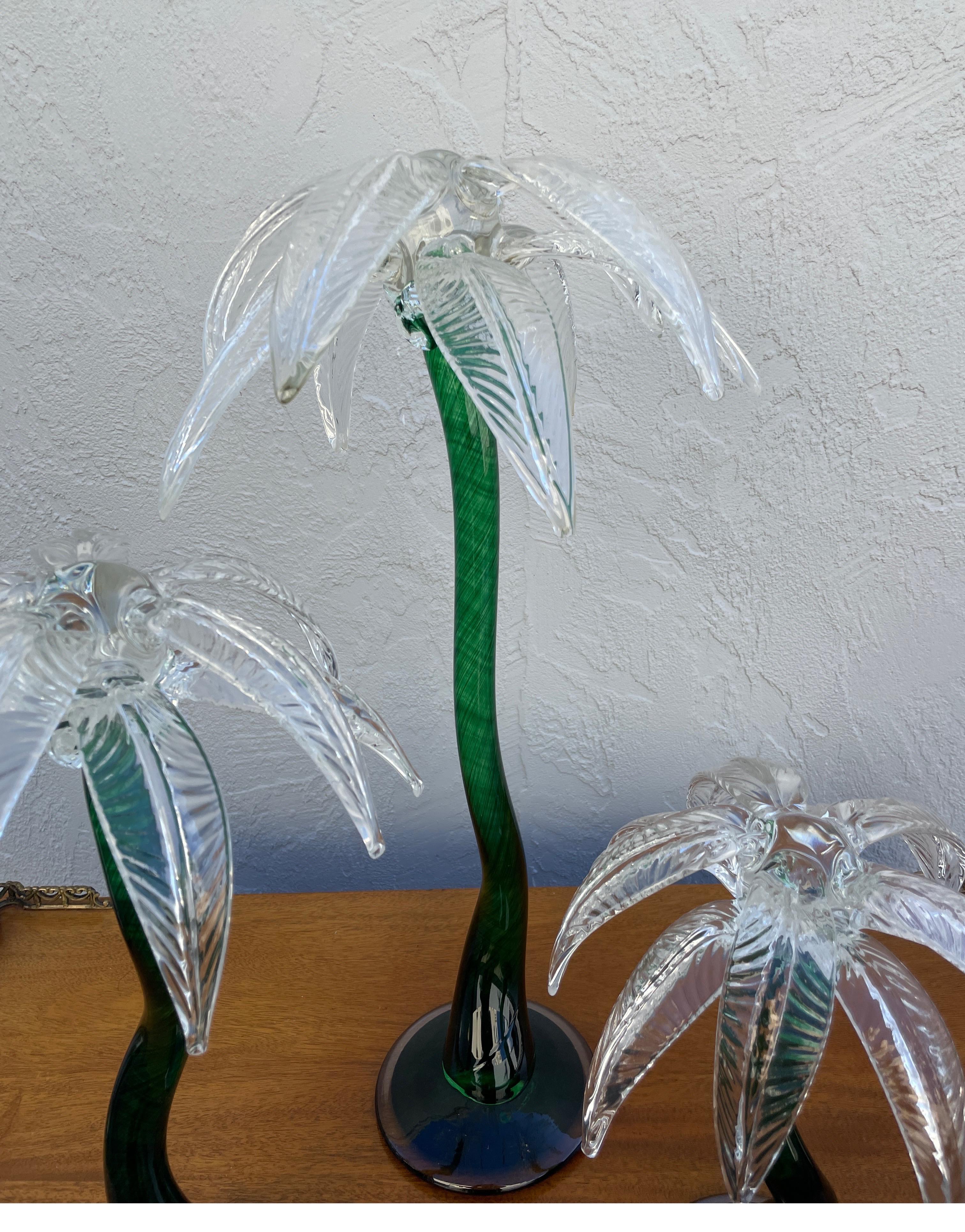 20th Century Vintage set of Three Art Glass Palm Tree Sculptures For Sale