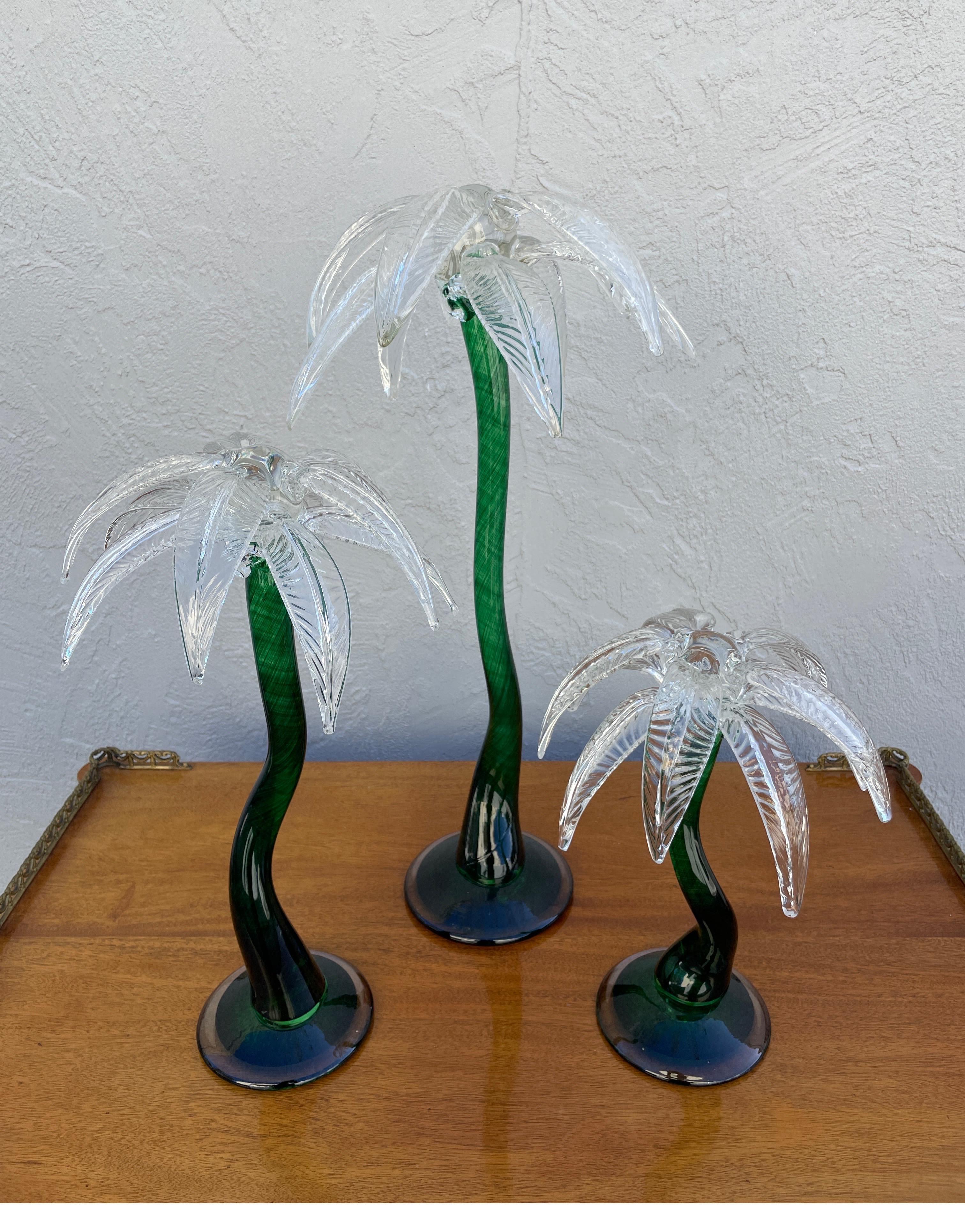 Vintage set of Three Art Glass Palm Tree Sculptures For Sale 2