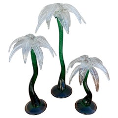 Conjunto Vintage de Tres Esculturas de Palmera de Vidrio Artístico