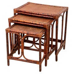Vintage Set of Three Bamboo And Rattan Nesting Tables