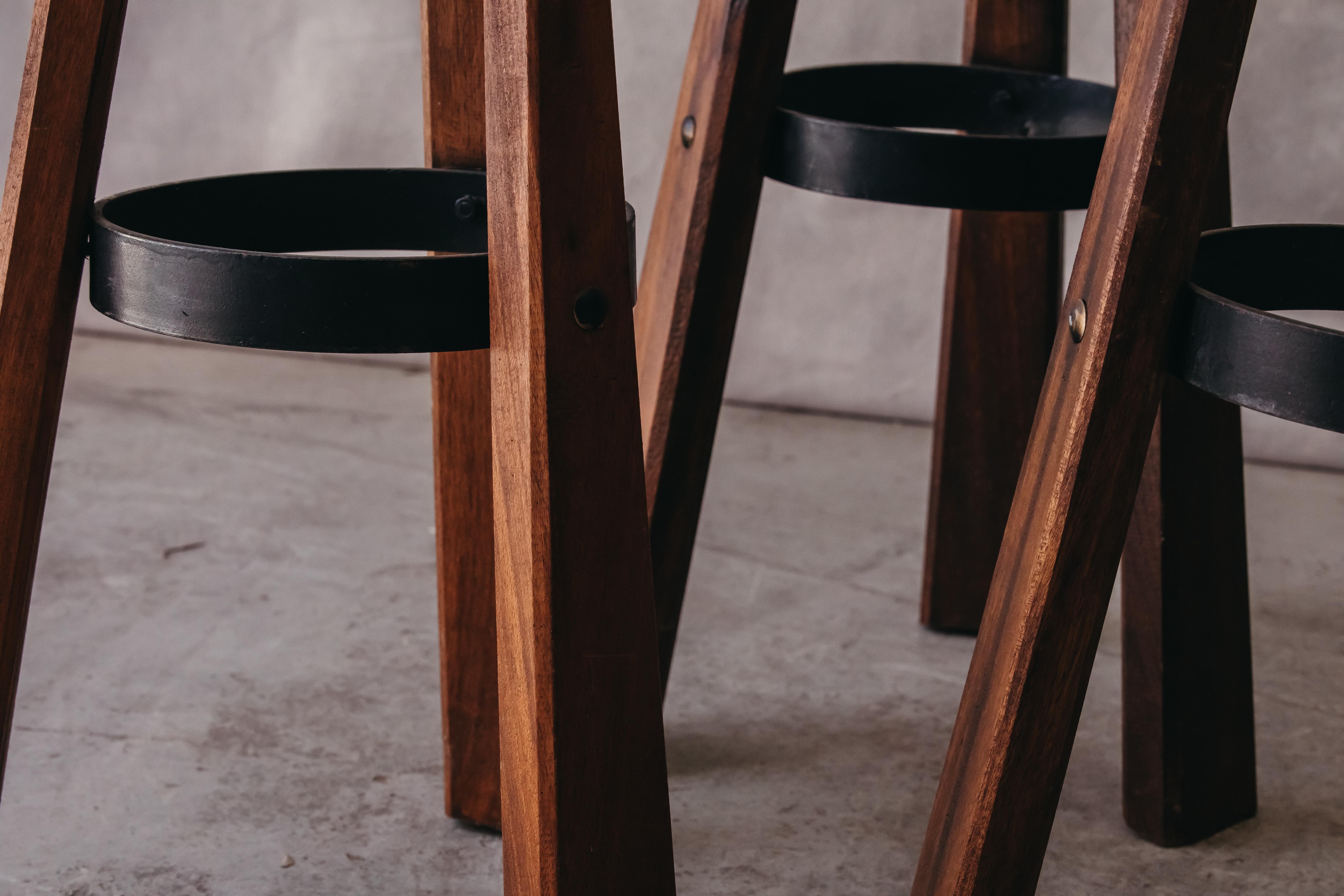Mid-20th Century Vintage Set of Three Brutalist Bar Stools from France, circa 1960 For Sale
