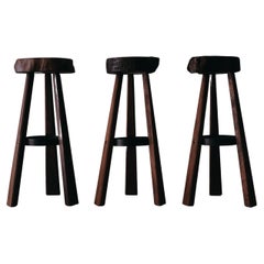 Retro Set of Three Brutalist Bar Stools from France, circa 1960