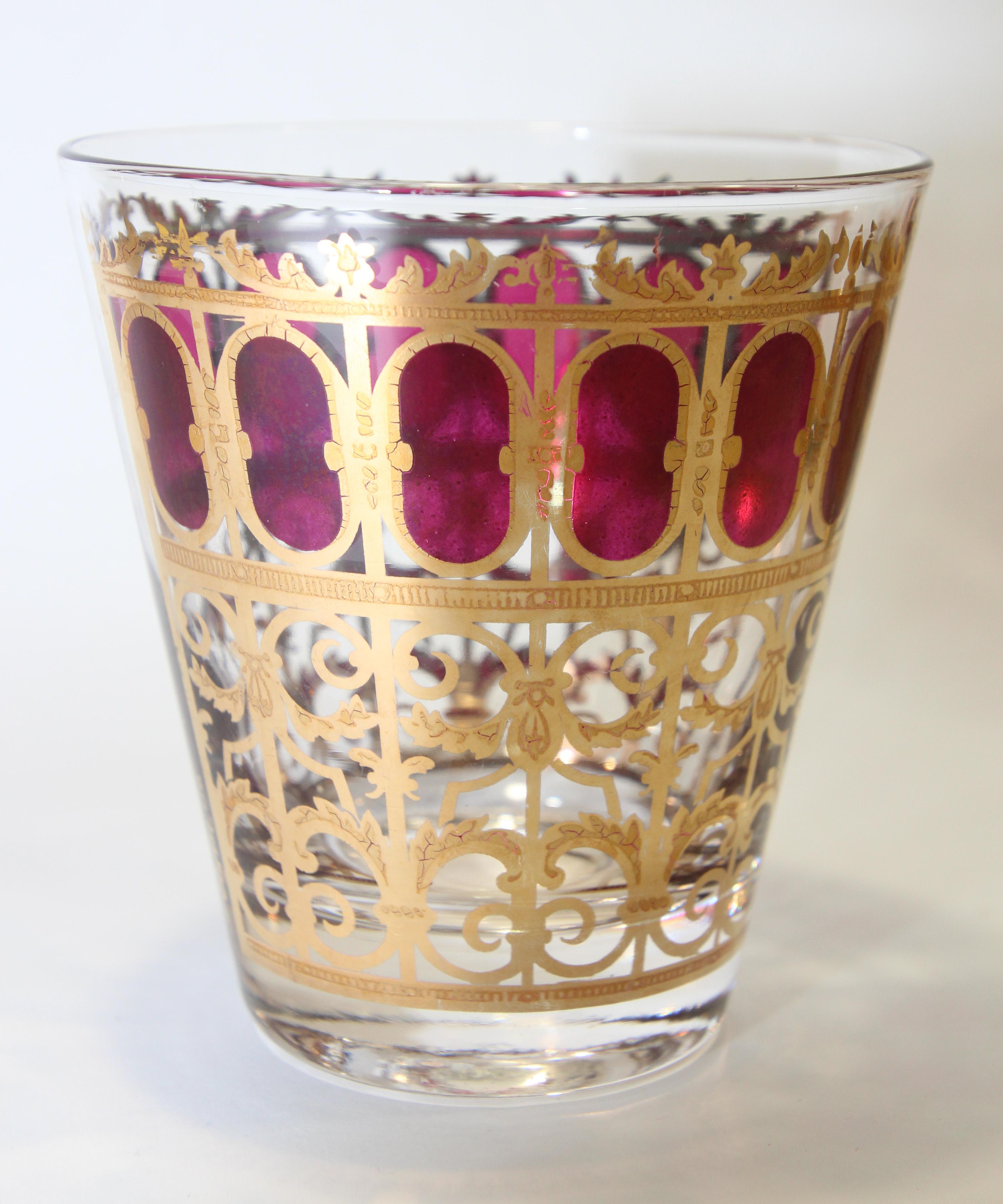 Vintage Set of Three Culver Glasses with 22-Karat Gold and Red Moorish Design 7