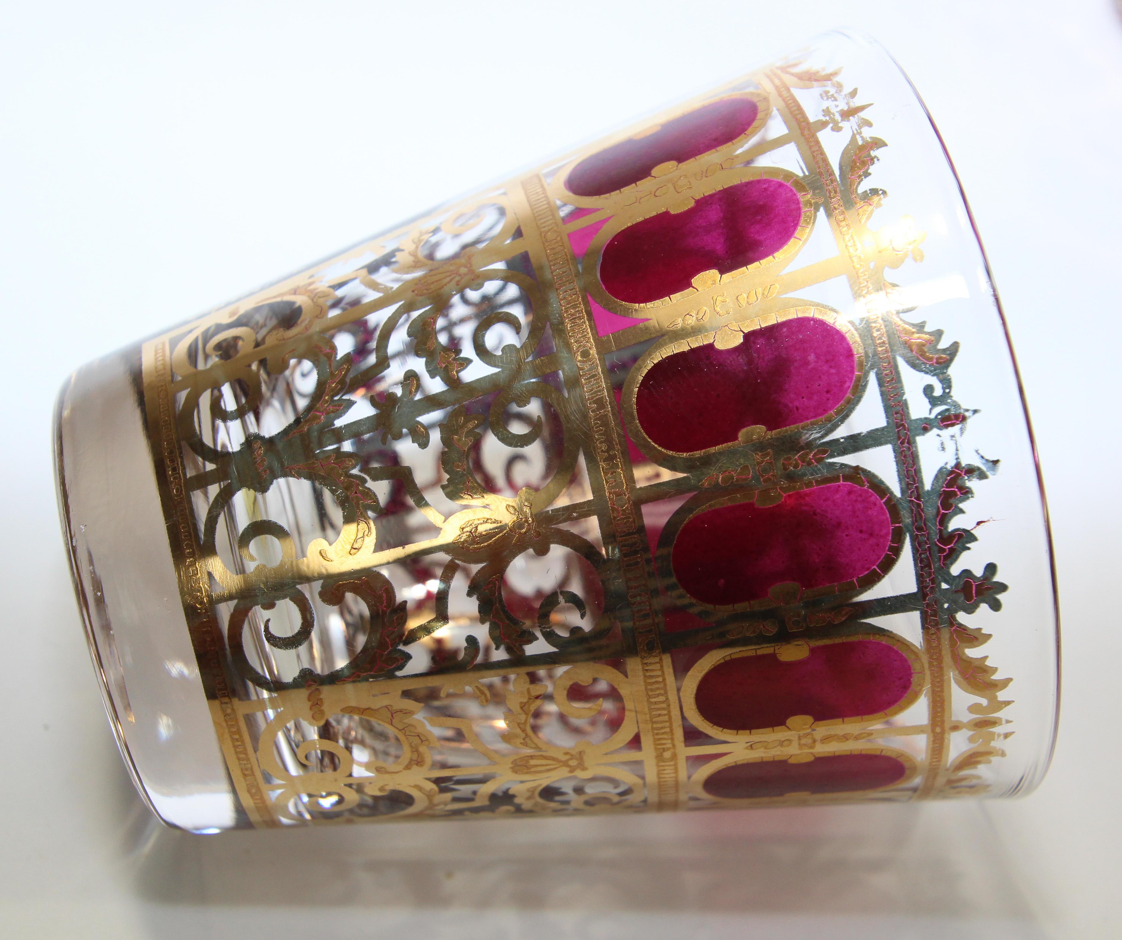 Vintage Set of Three Culver Glasses with 22-Karat Gold and Red Moorish Design 8
