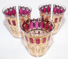 Vintage Set of Three Culver Glasses with 22-Karat Gold and Red Moorish Design
