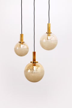 Vintage Glashütte Limburg Amber Glass Hanging Lamps Set, 1960s Germany