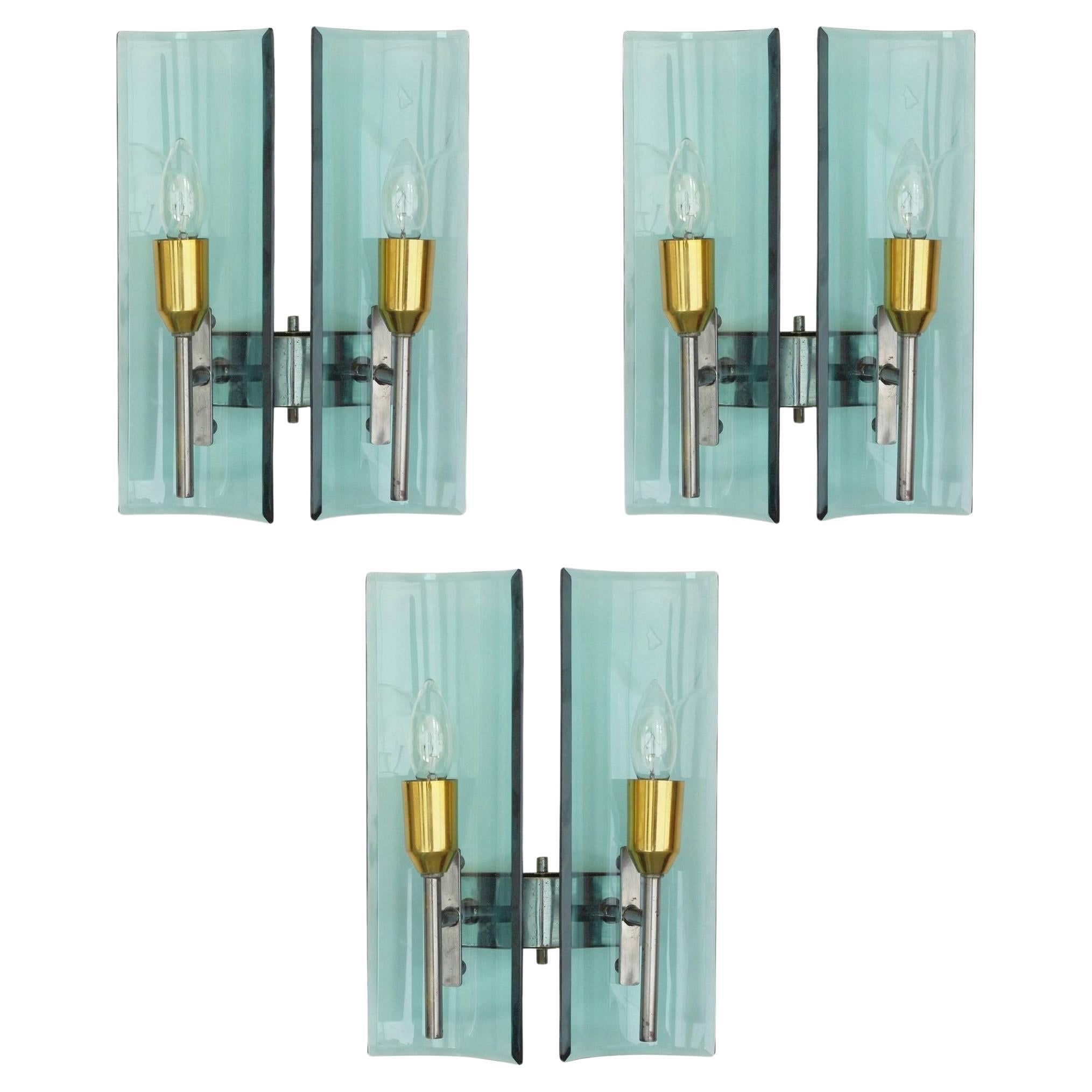 Vintage-Set aus drei italienischen Wandleuchtern, entworfen von Cristal Arte, ca. 1960er Jahre