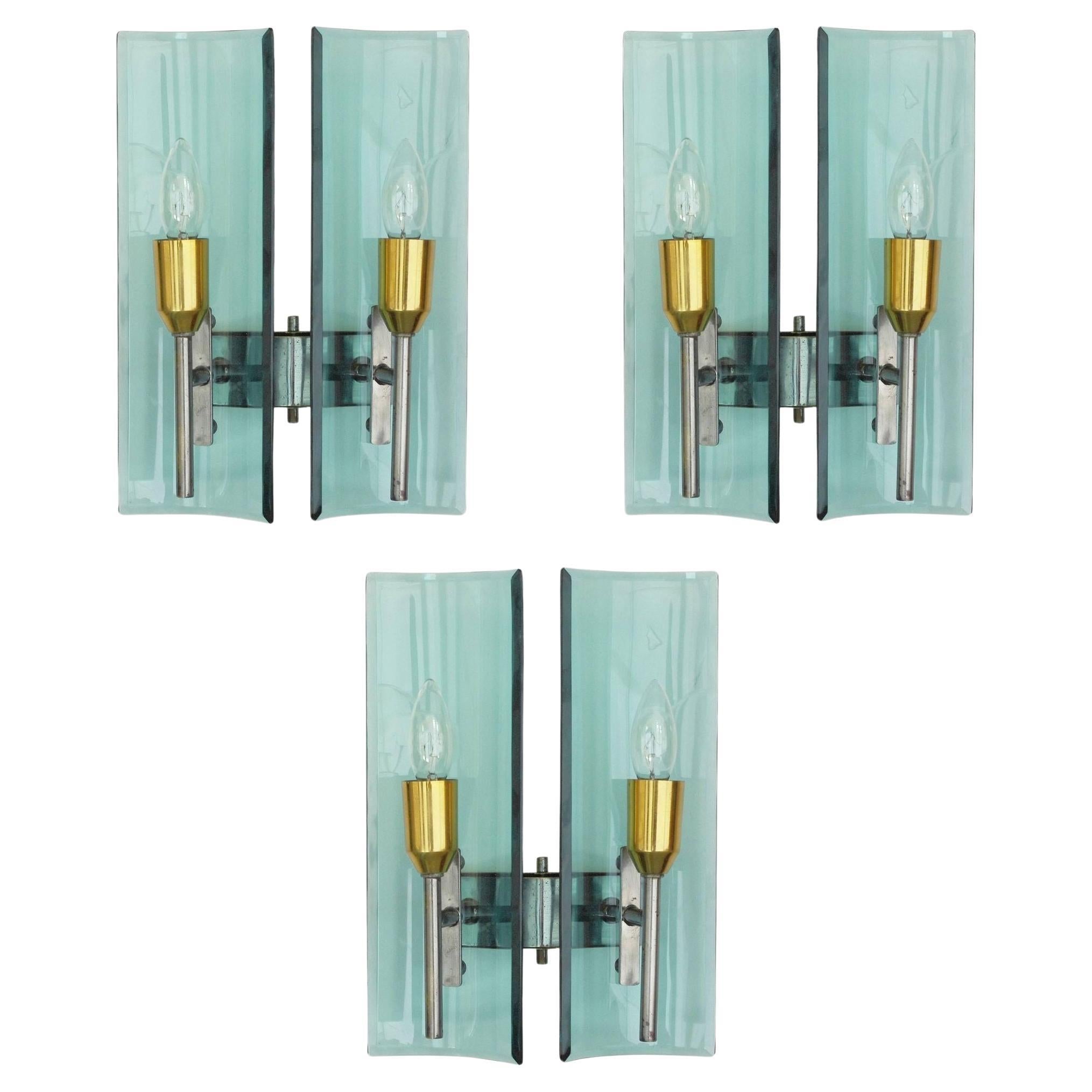 Vintage Set of Three Italian Sconces Designed by Cristal Arte, c. 1960's