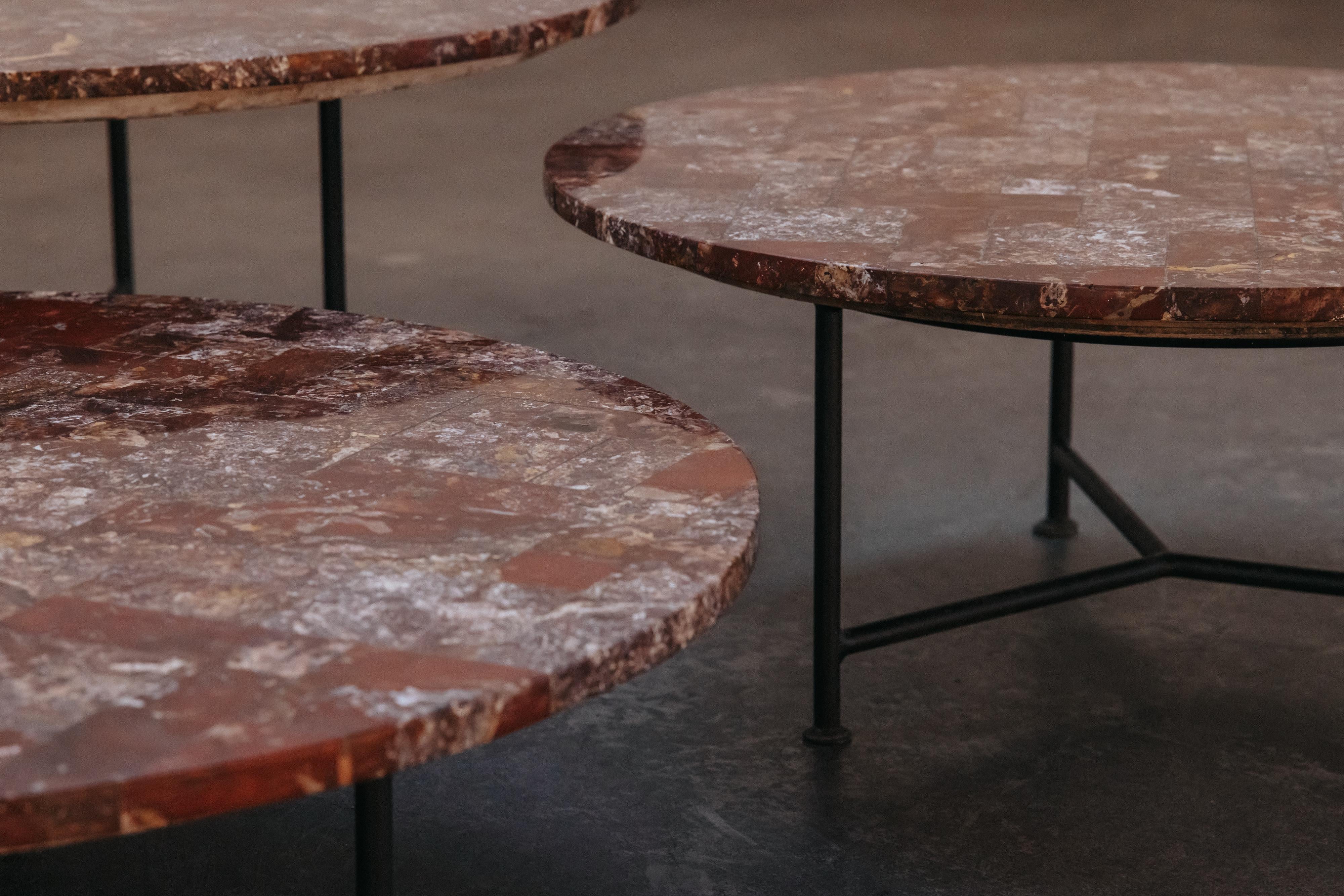 Mid-20th Century Vintage Set Of Three Marble Nesting Coffee Tables From France, Circa 1960 For Sale