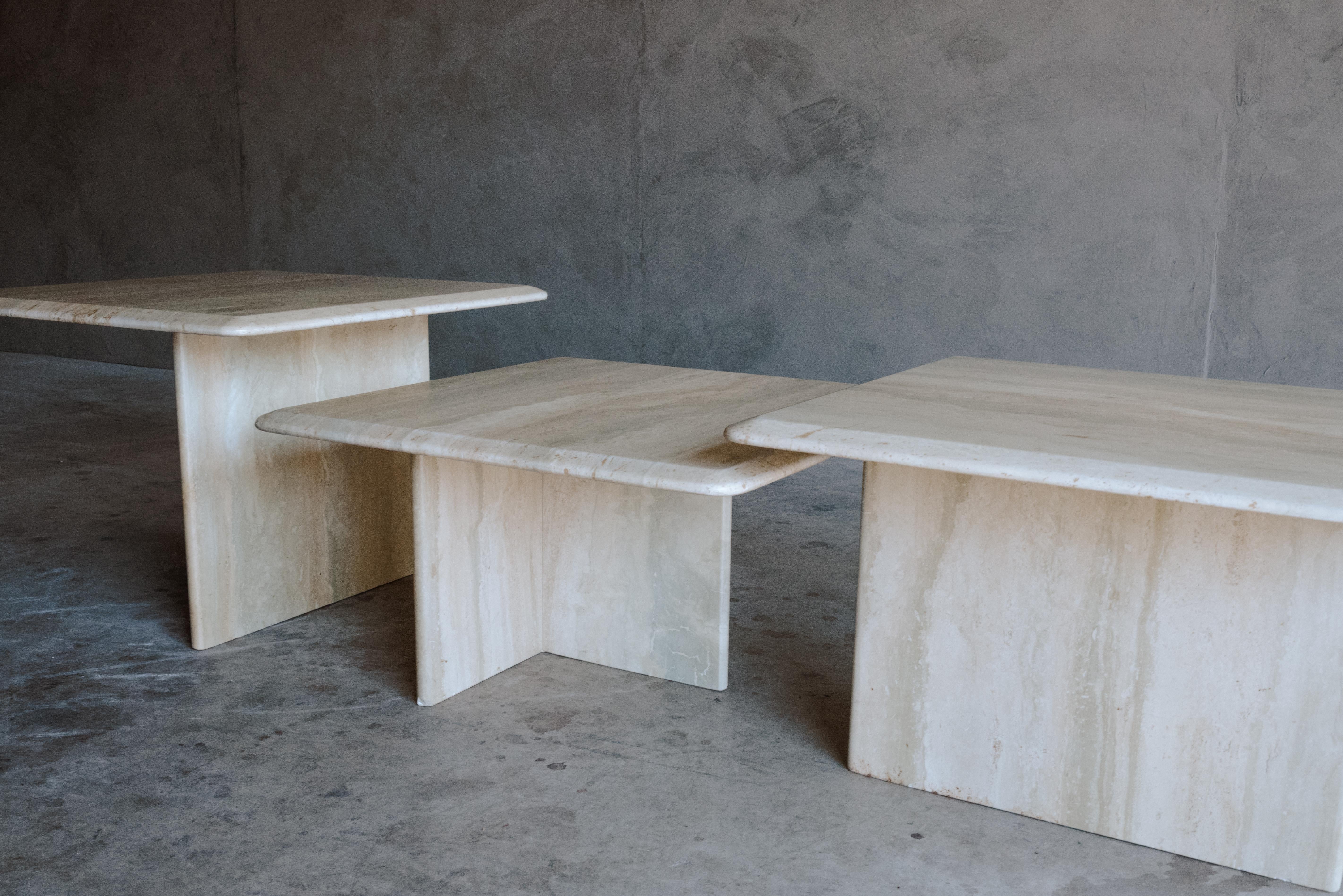 European Vintage Set of Three Marble Nesting Tables from France, Circa 1970