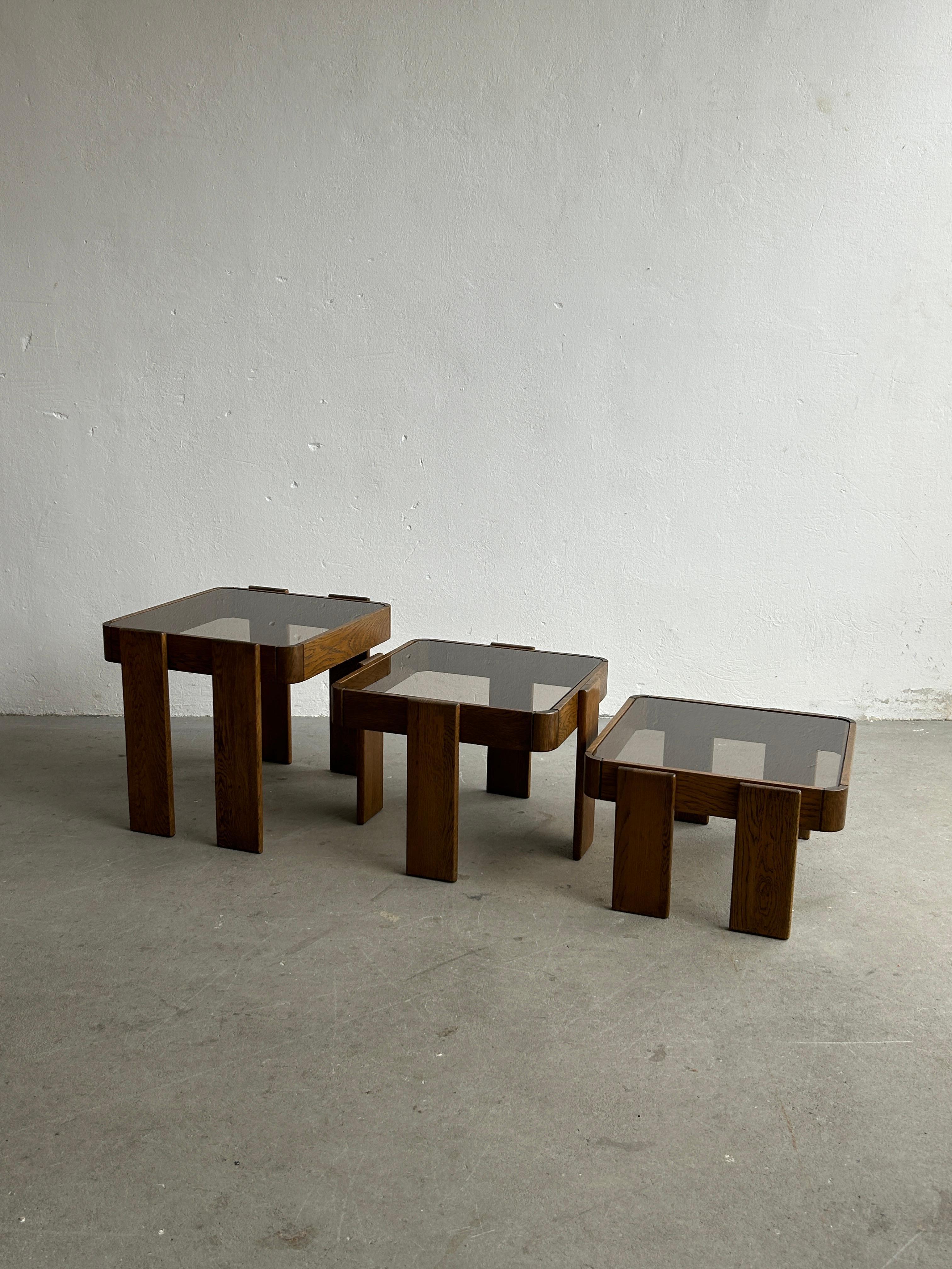 Glass Vintage Set of Three Nesting Tables, Designed by Gianfranco Frattini for Cassina