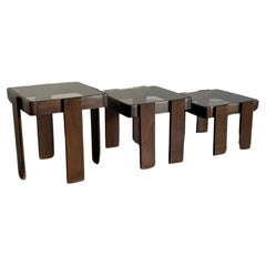 Vintage Set of Three Nesting Tables, Designed by Gianfranco Frattini for Cassina