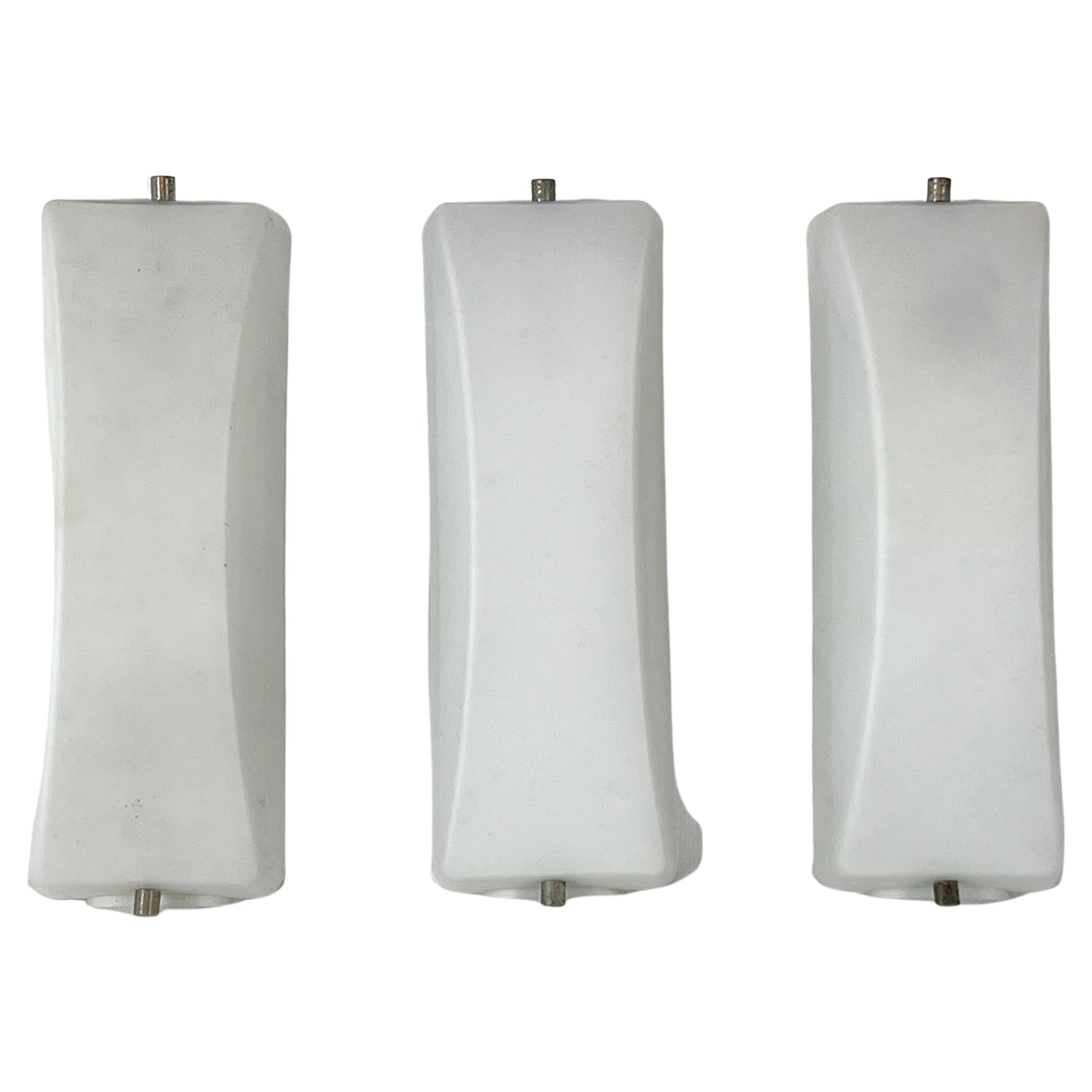 Vintage Set of Three Opaline Glass Sconces, Italy 1950s
