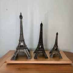 Vintage Set of Three Paris Eiffel Tower French Souvenir Building Metal, 1960s
