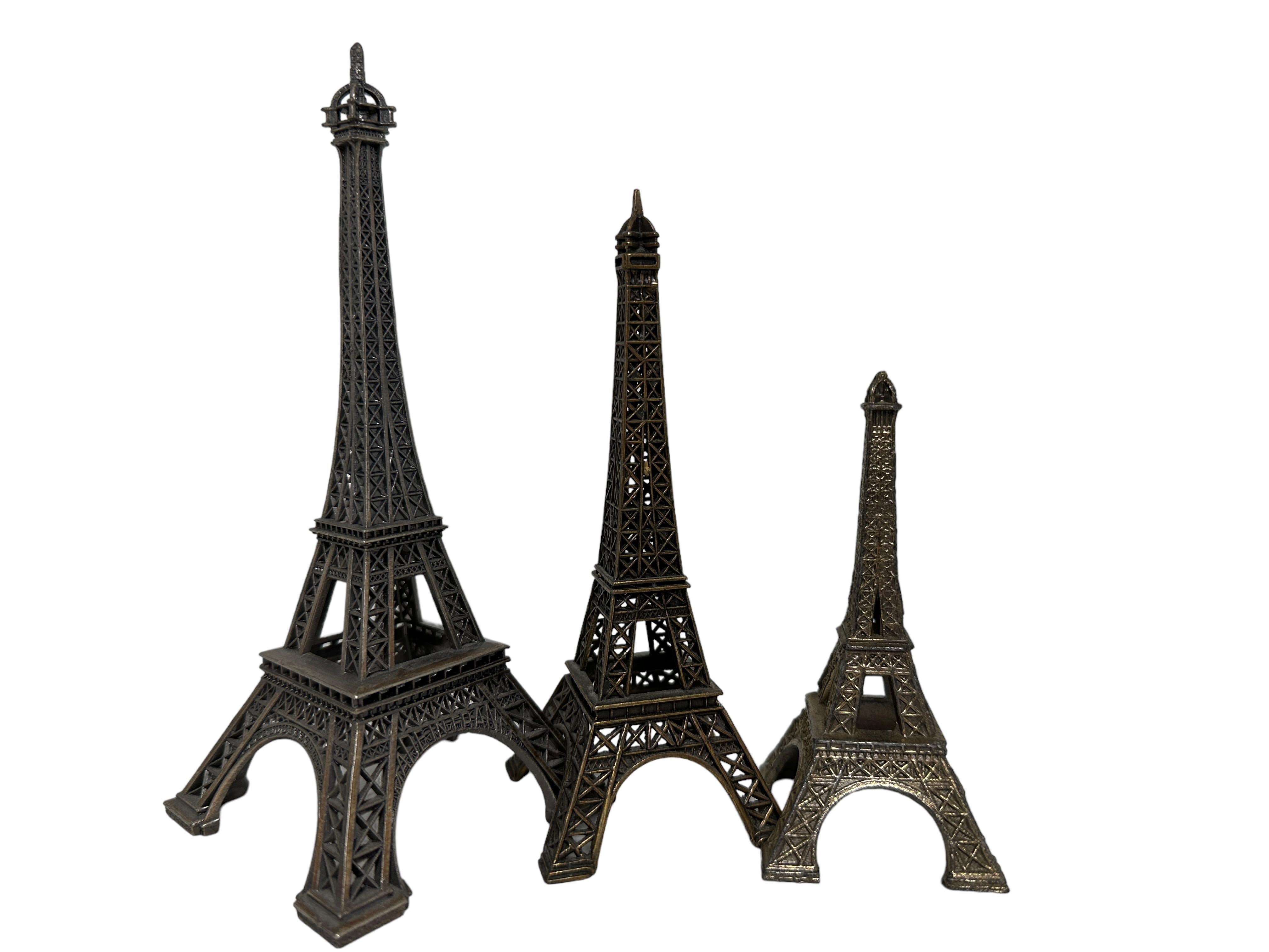 20th Century Vintage Set of Three Paris Eiffel Tower French Souvenir Building Metal, 1960s For Sale