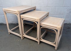 Vintage Set of Three Rattan and Cane Nesting Tables