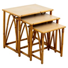 Vintage Set of Three Rattan Nesting Tables