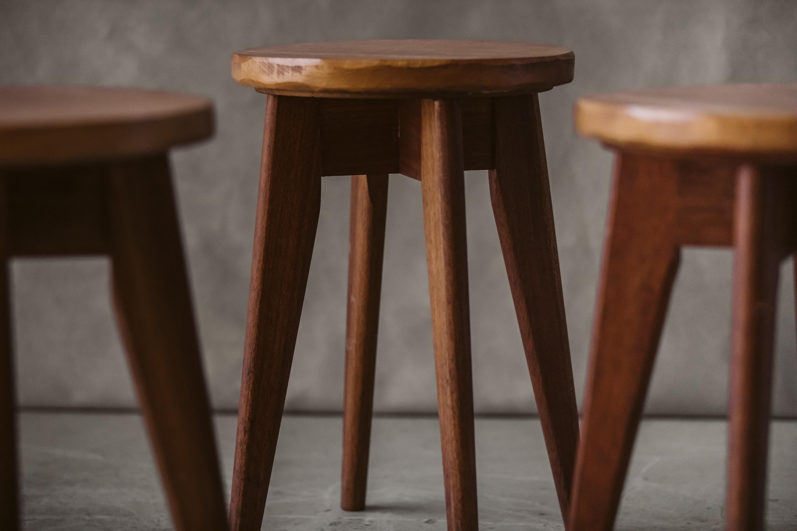 European Vintage Set Of Three Stools From France, circa 1960 For Sale