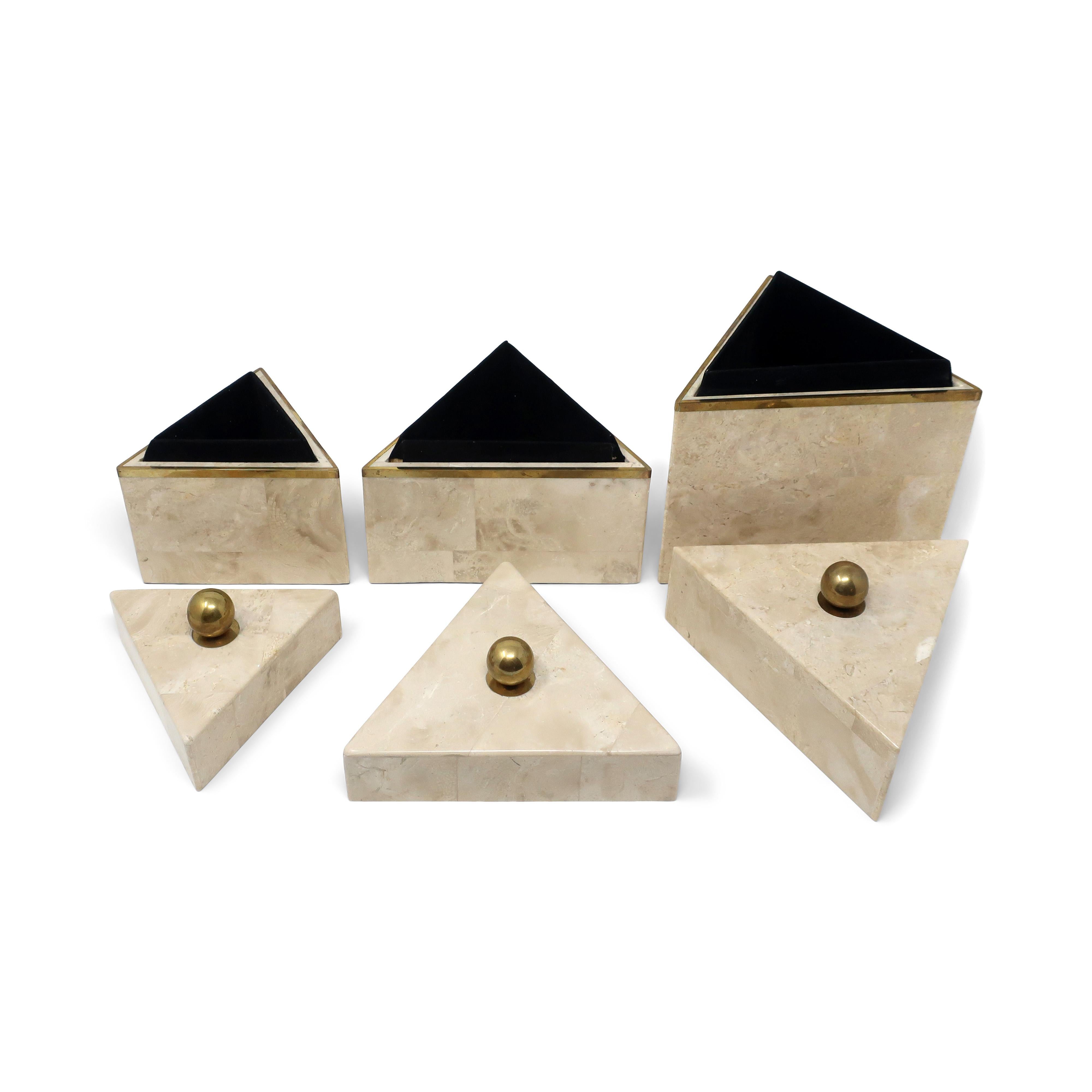 Post-Modern Vintage Set of Three Triangular Tessellated Boxes Attr. to Maitland Smith