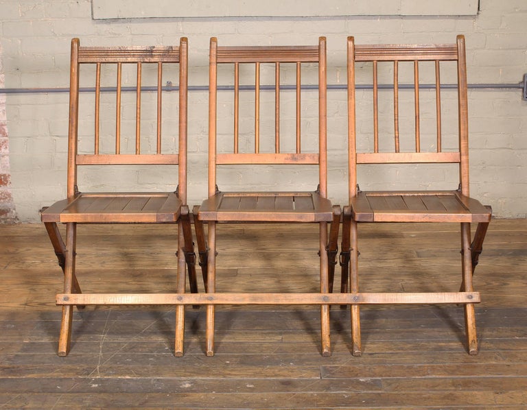 Vintage Set Of Three Tandem Stadium Folding Chairs Seats