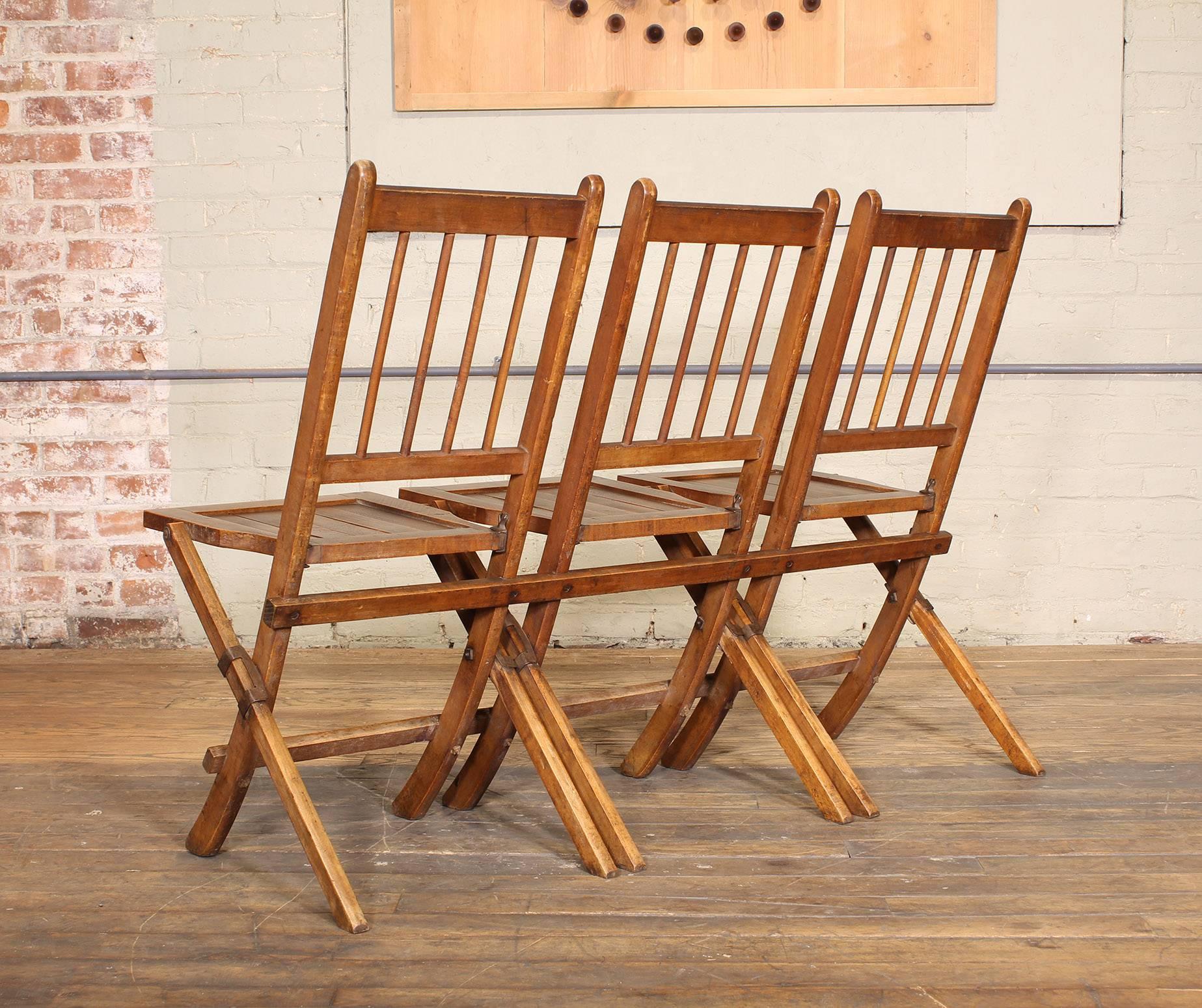 American Classical Vintage Set of Three Tandem Stadium Folding Chairs, Seats, Bench