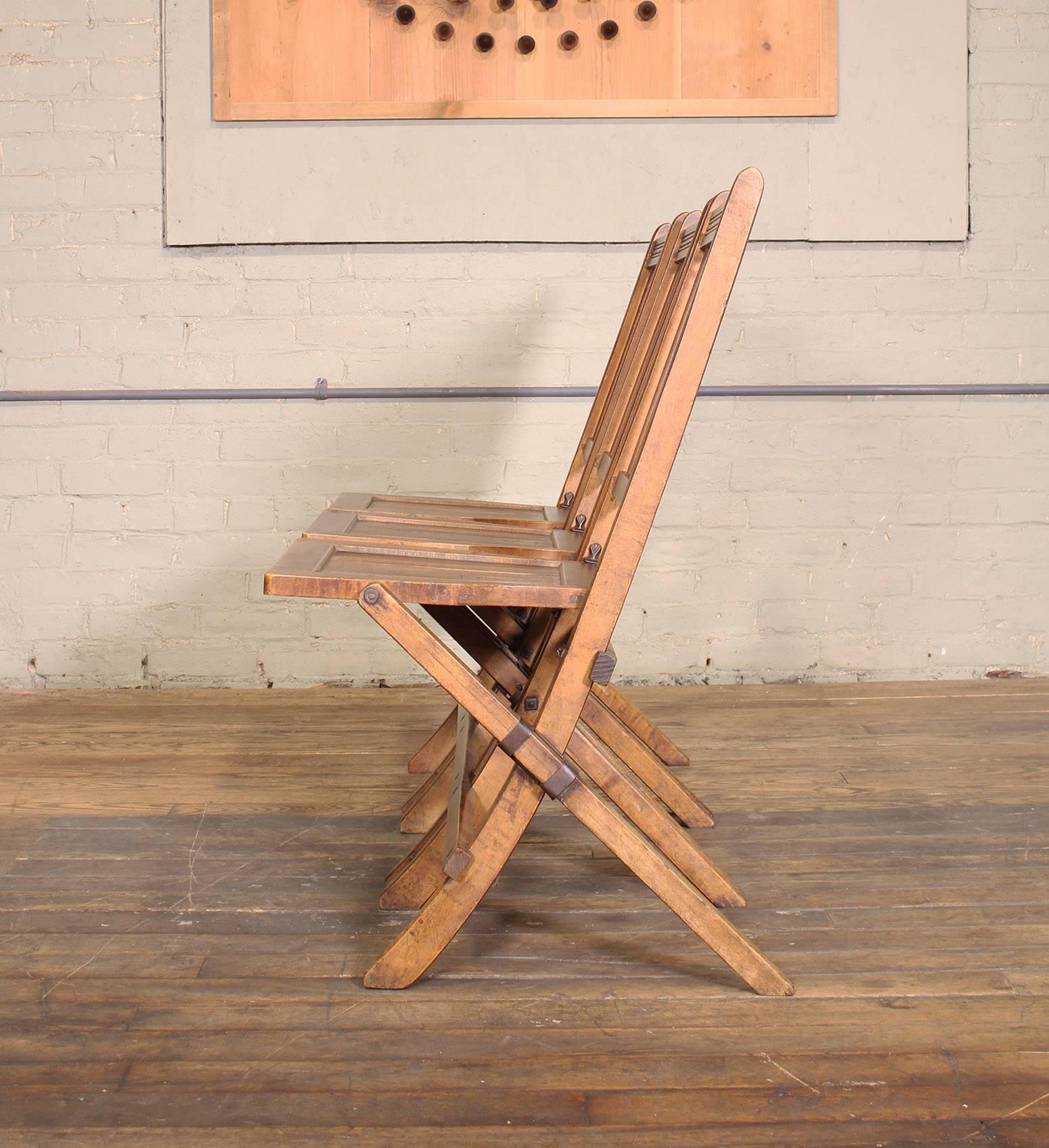 Vintage Set of Three Tandem Stadium Folding Chairs, Seats, Bench In Distressed Condition In Oakville, CT