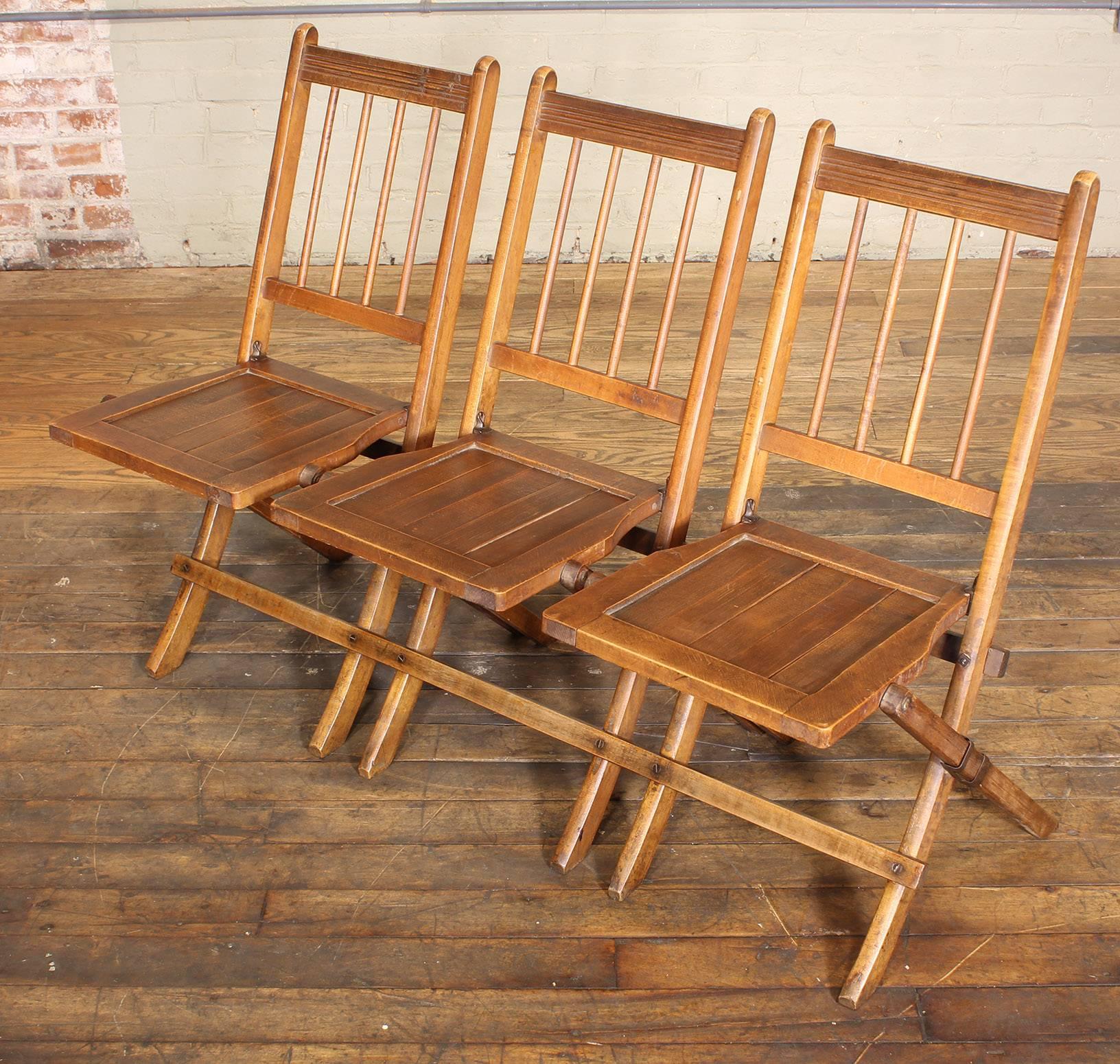 20th Century Vintage Set of Three Tandem Stadium Folding Chairs, Seats, Bench