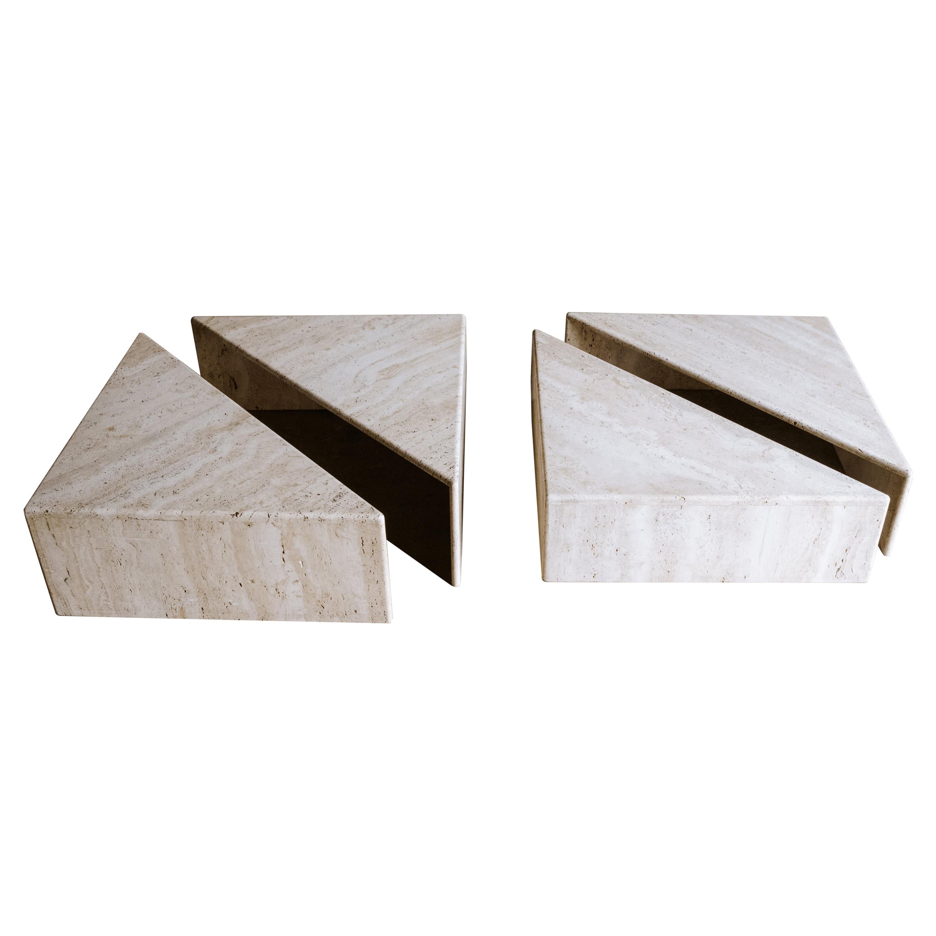 Vintage Set of Travertine Coffee Tables from France, Circa 1960