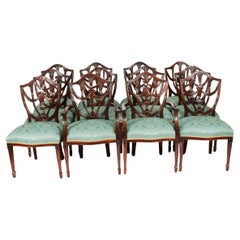 Vintage Set of Twelve Federal Revival Shield Back Dining Chairs 20th Century
