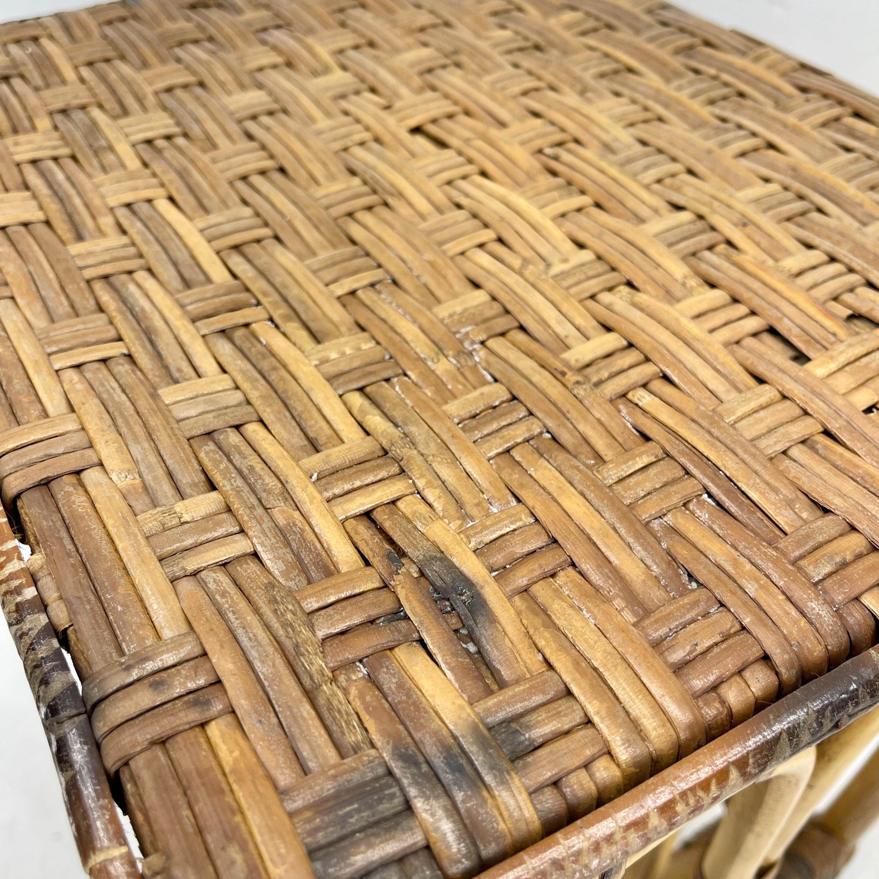 Vintage Set of Two Bamboo and Woven Rattan Nesting Tables, 1960s For Sale 2