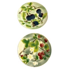 Vintage Set of Two French Majolica Fruit Plates by Saint-Clément