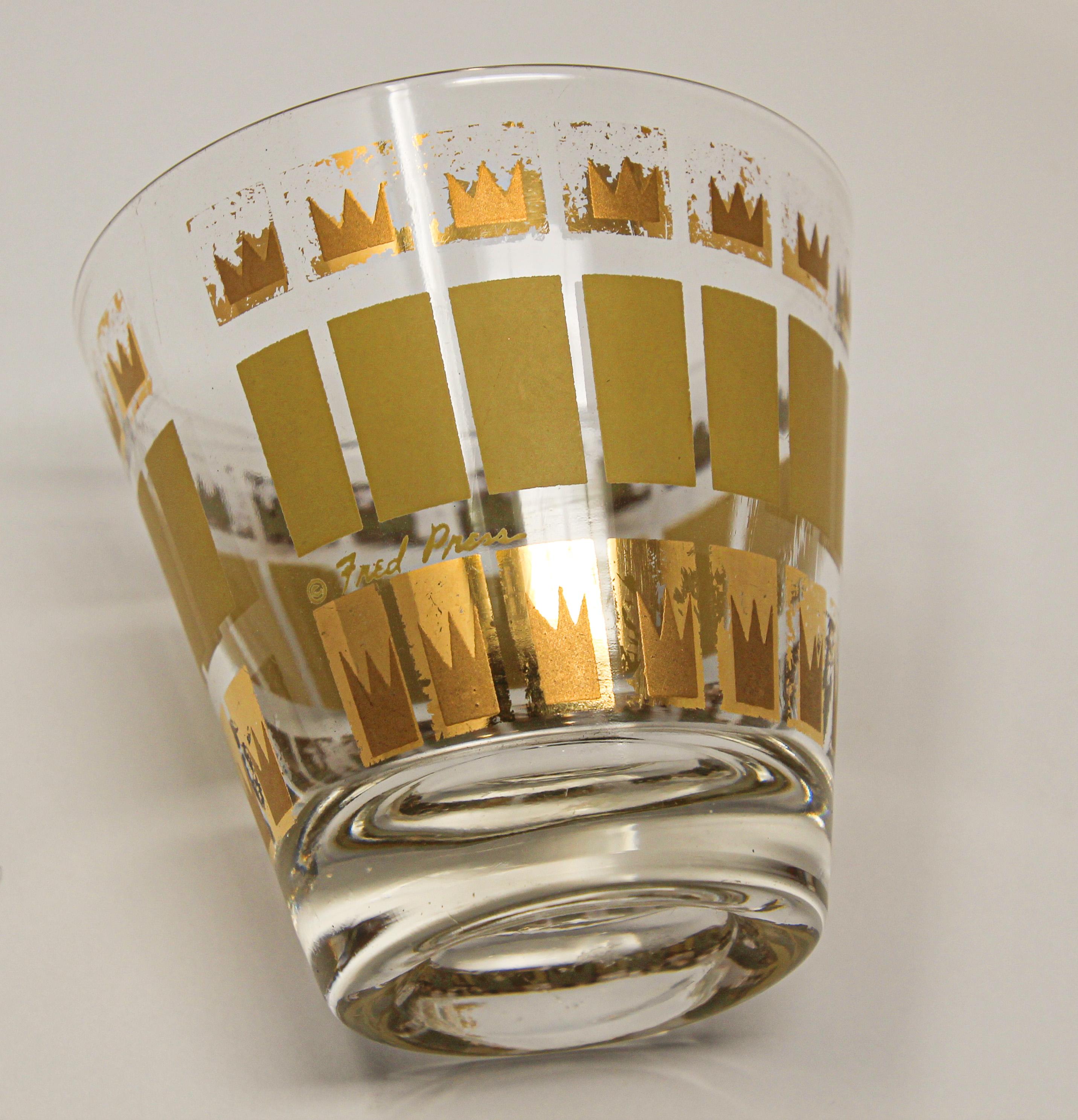 Mid-Century Modern Vintage Set of Two Gold Glasses by Fred Press