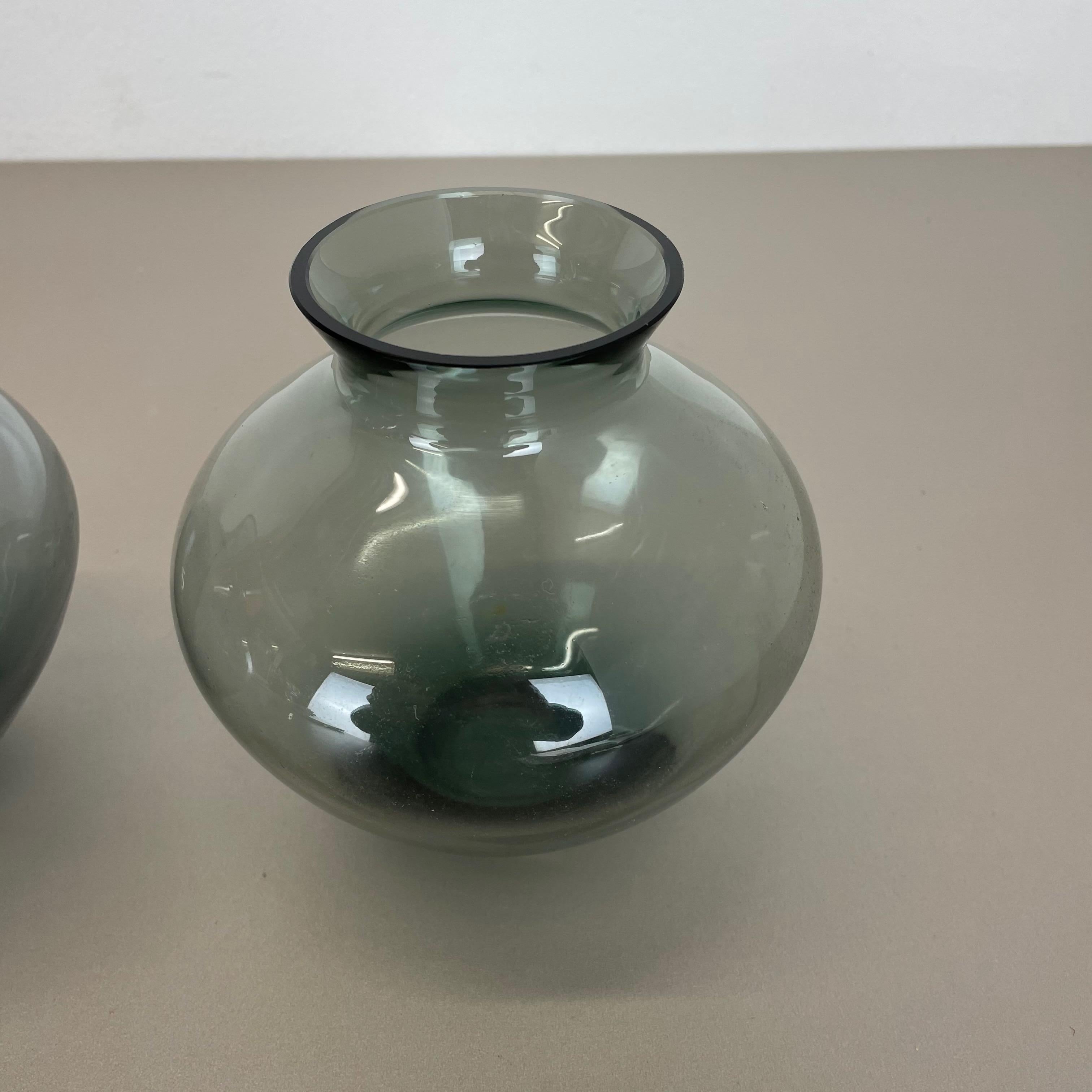 Glass Vintage Set of Two Heart Vases Turmaline by Wilhelm Wagenfeld for WMF, 1960s For Sale