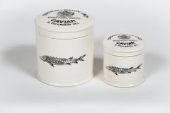 Vintage Set of Two Ironstone Fortnum & Mason Caviar Jars, England, circa 1920's