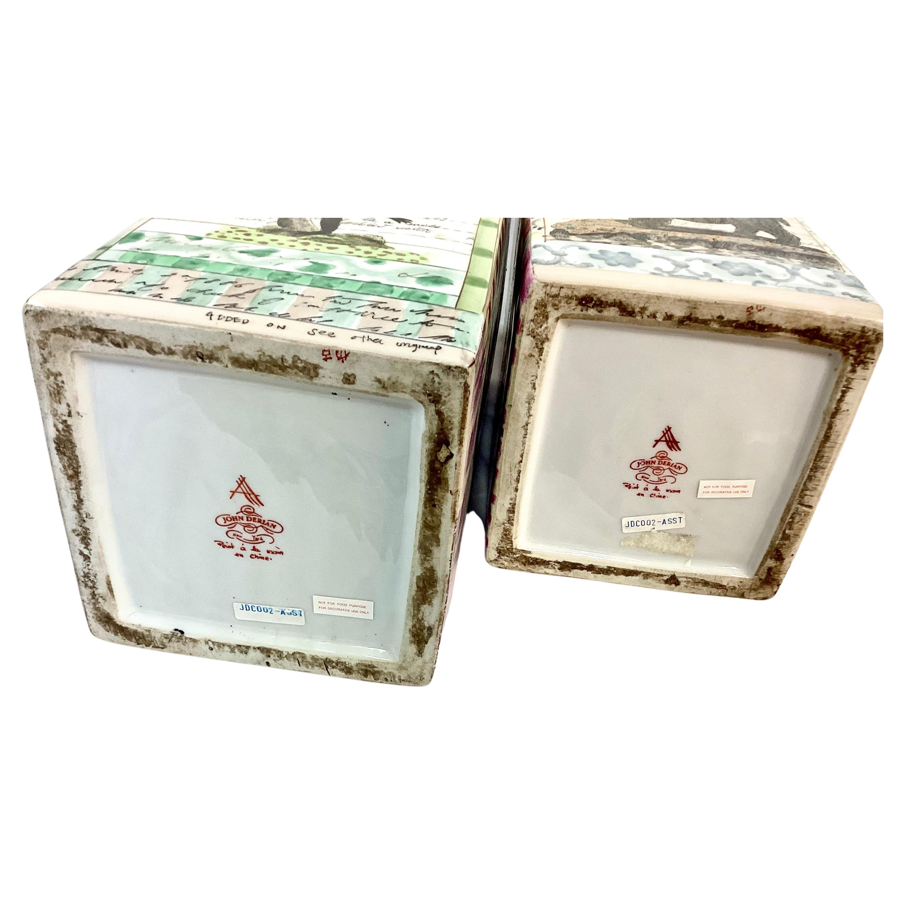 Vintage Set Of Two John Derian Jungle Animals Porcelain Lidded Jars For Sale 2