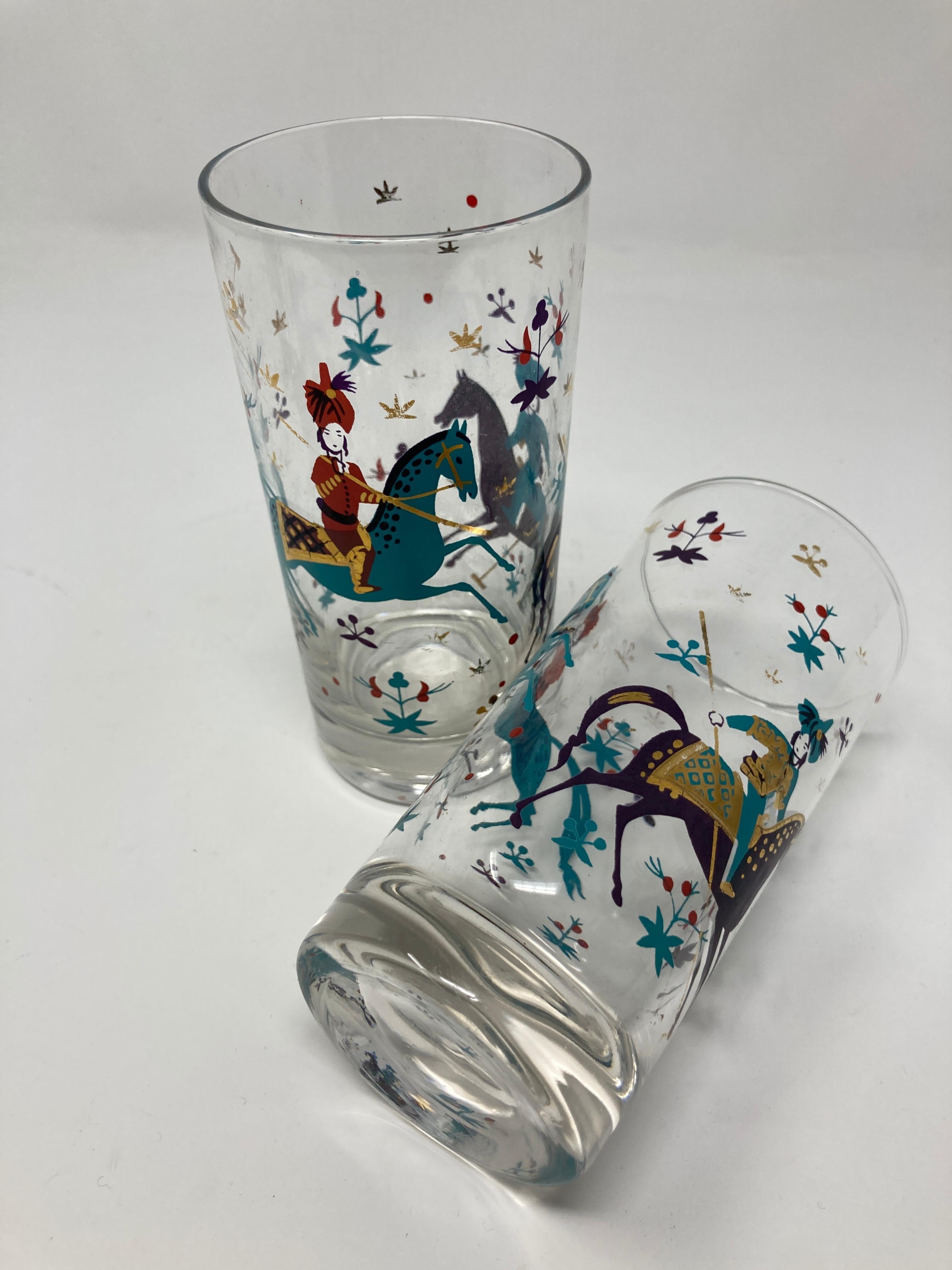 Vintage Set of Two Turquoise and Gold Arabian Nights Highball Cocktail Glasses 6