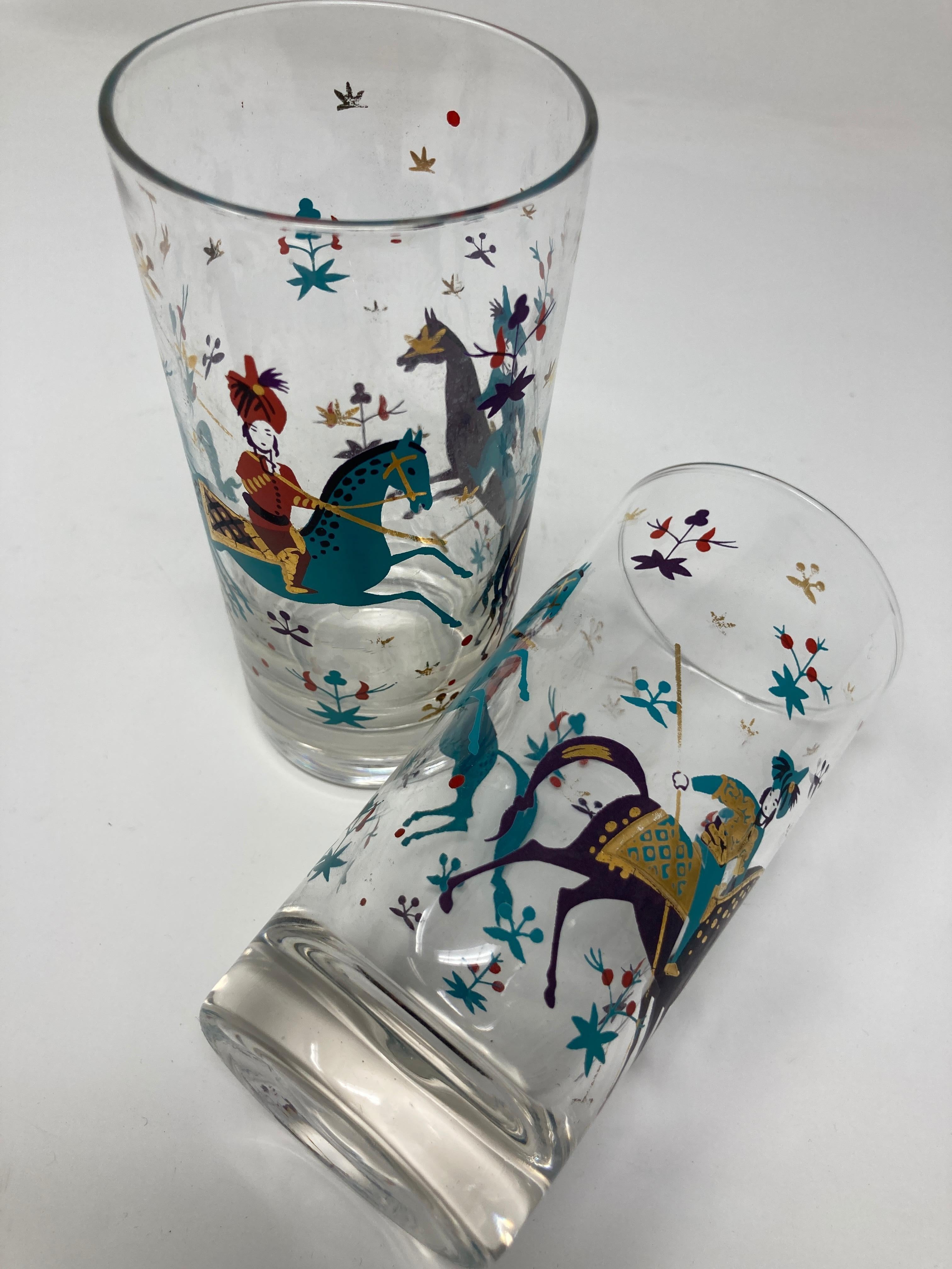 Vintage Set of Two Turquoise and Gold Arabian Nights Highball Cocktail Glasses 7