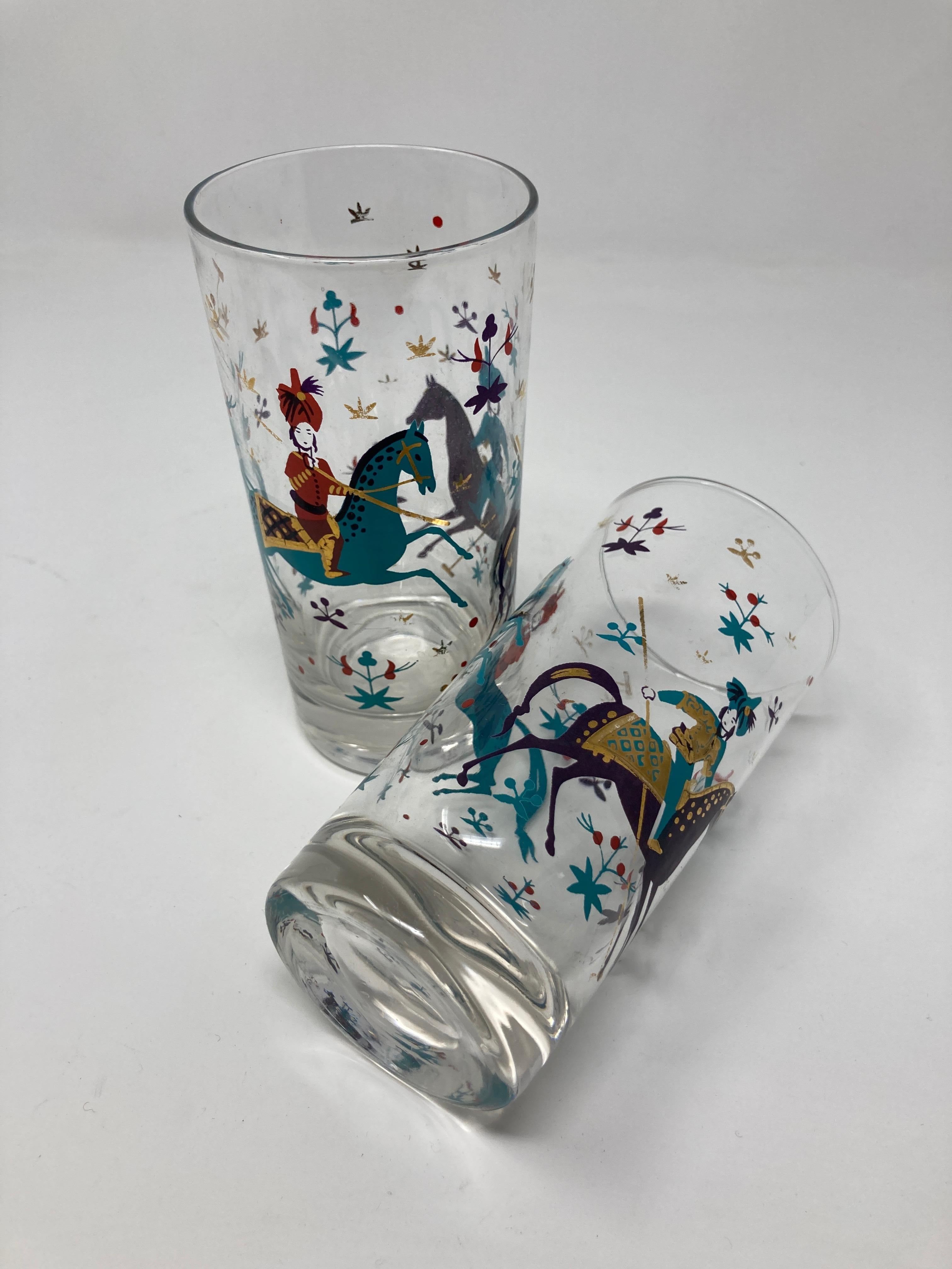 Vintage Set of Two Turquoise and Gold Arabian Nights Highball Cocktail Glasses 9