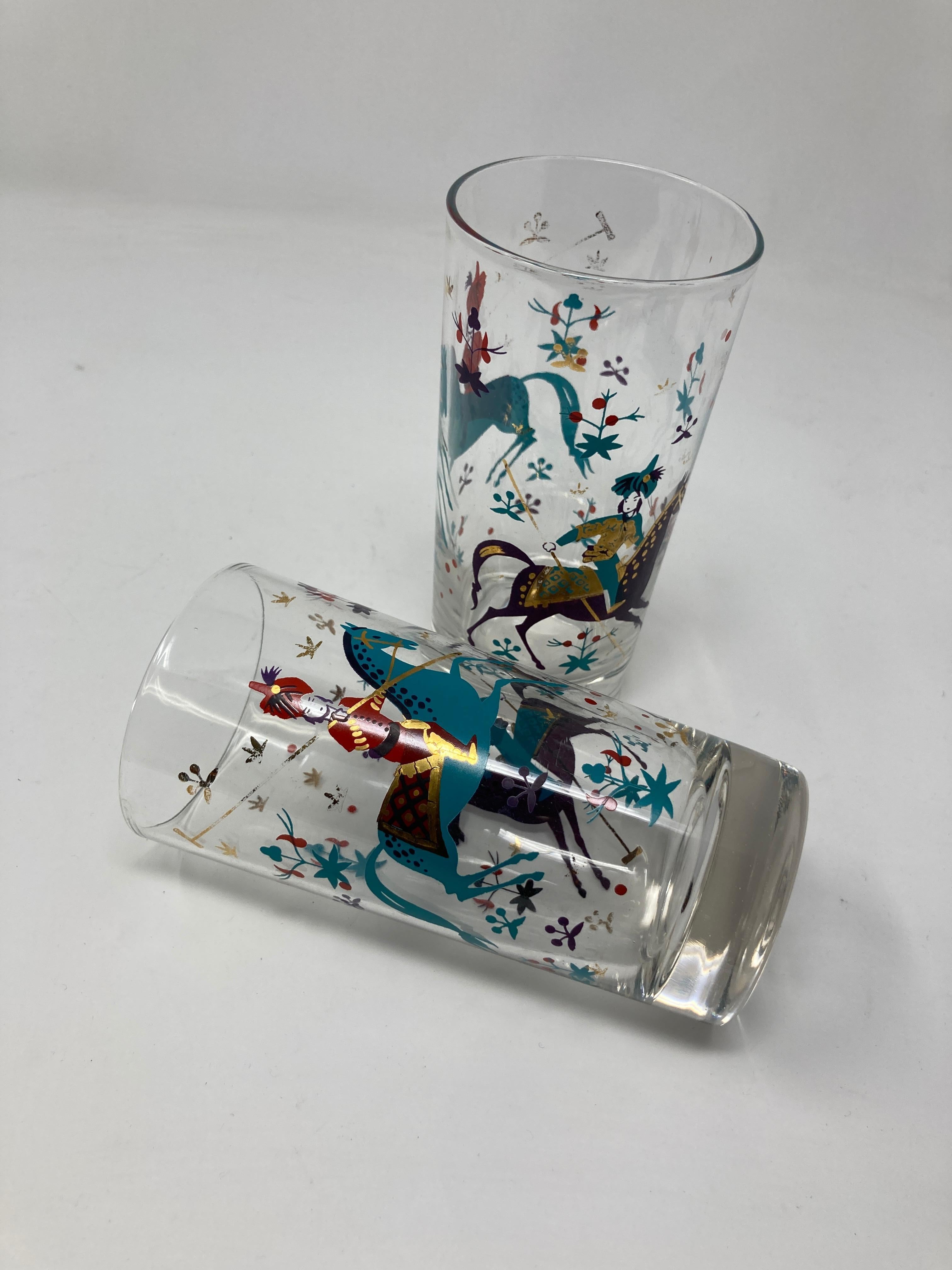 Vintage Set of Two Turquoise and Gold Arabian Nights Highball Cocktail Glasses 10