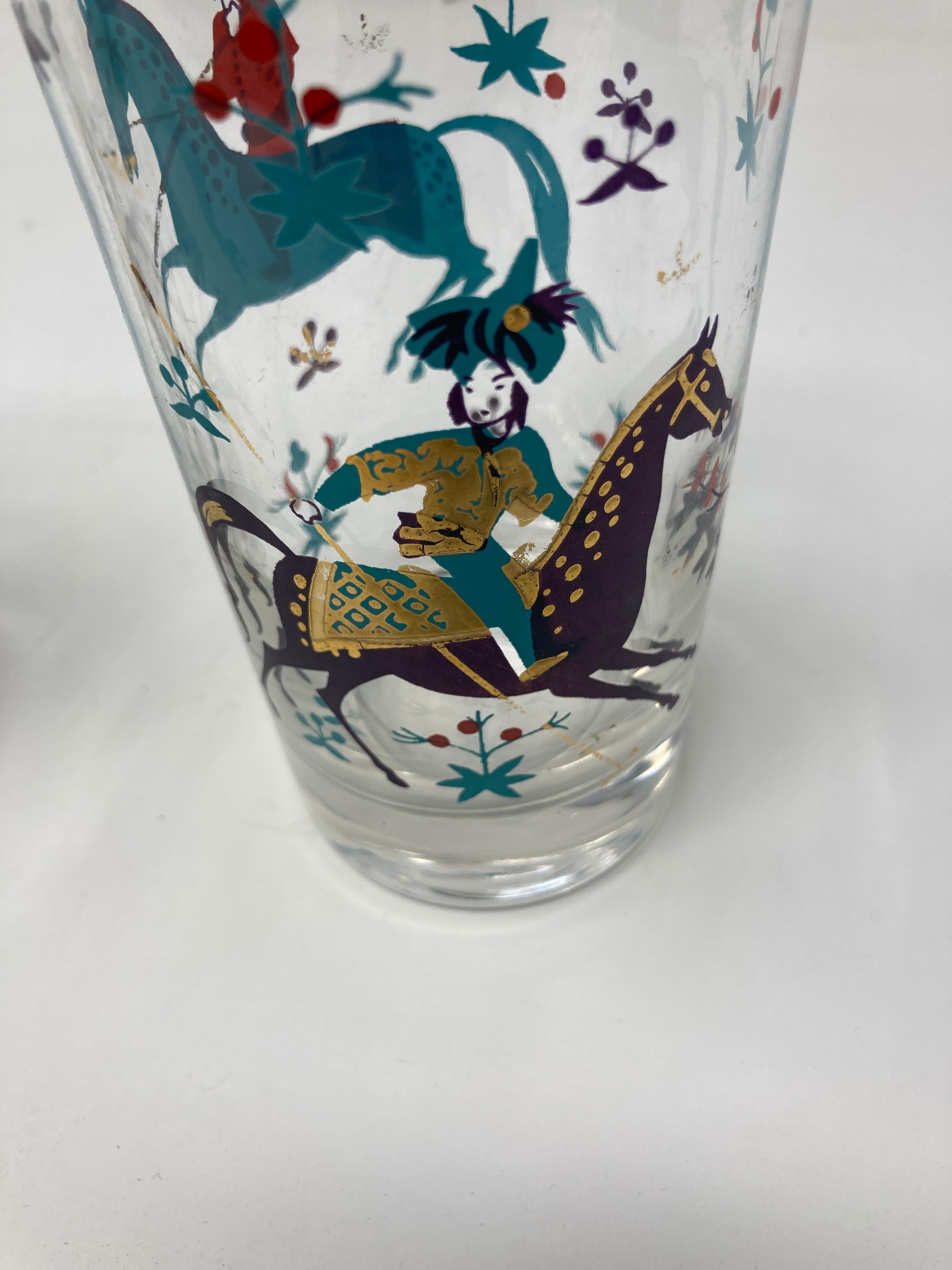 Vintage Set of Two Turquoise and Gold Arabian Nights Highball Cocktail Glasses 12