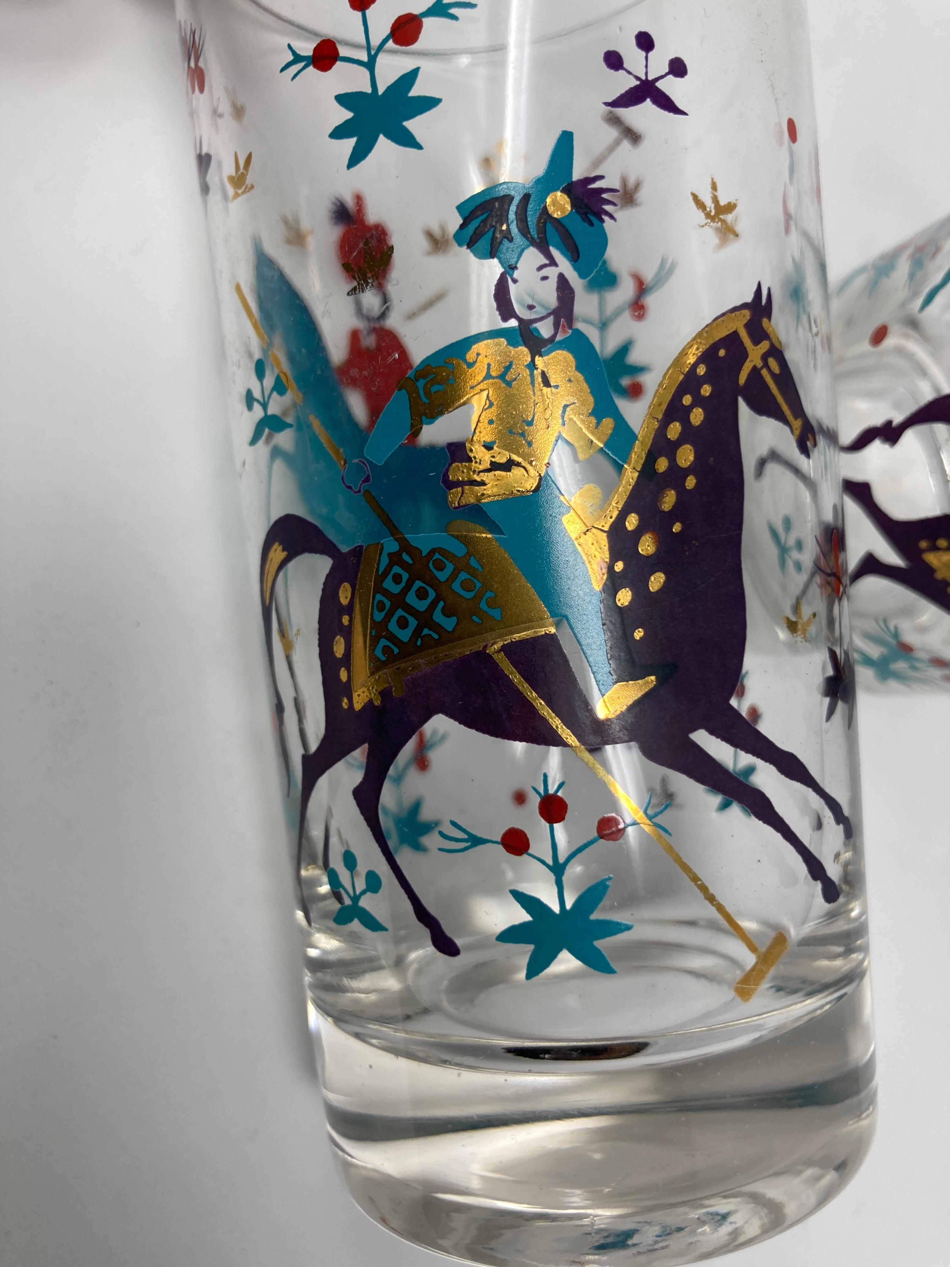 Vintage Set of Two Turquoise and Gold Arabian Nights Highball Cocktail Glasses 14
