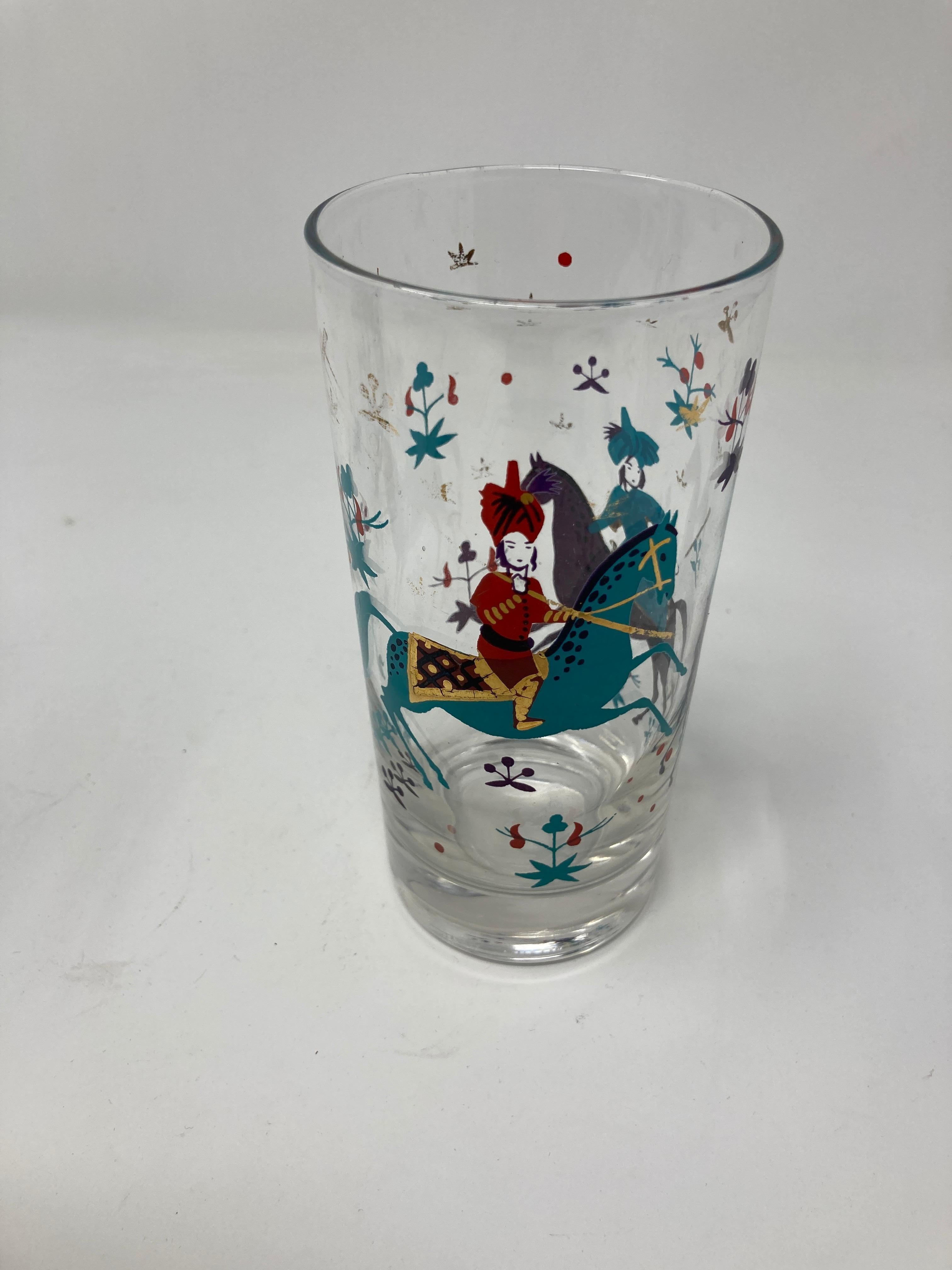 Vintage Set of Two Turquoise and Gold Arabian Nights Highball Cocktail Glasses In Good Condition In North Hollywood, CA