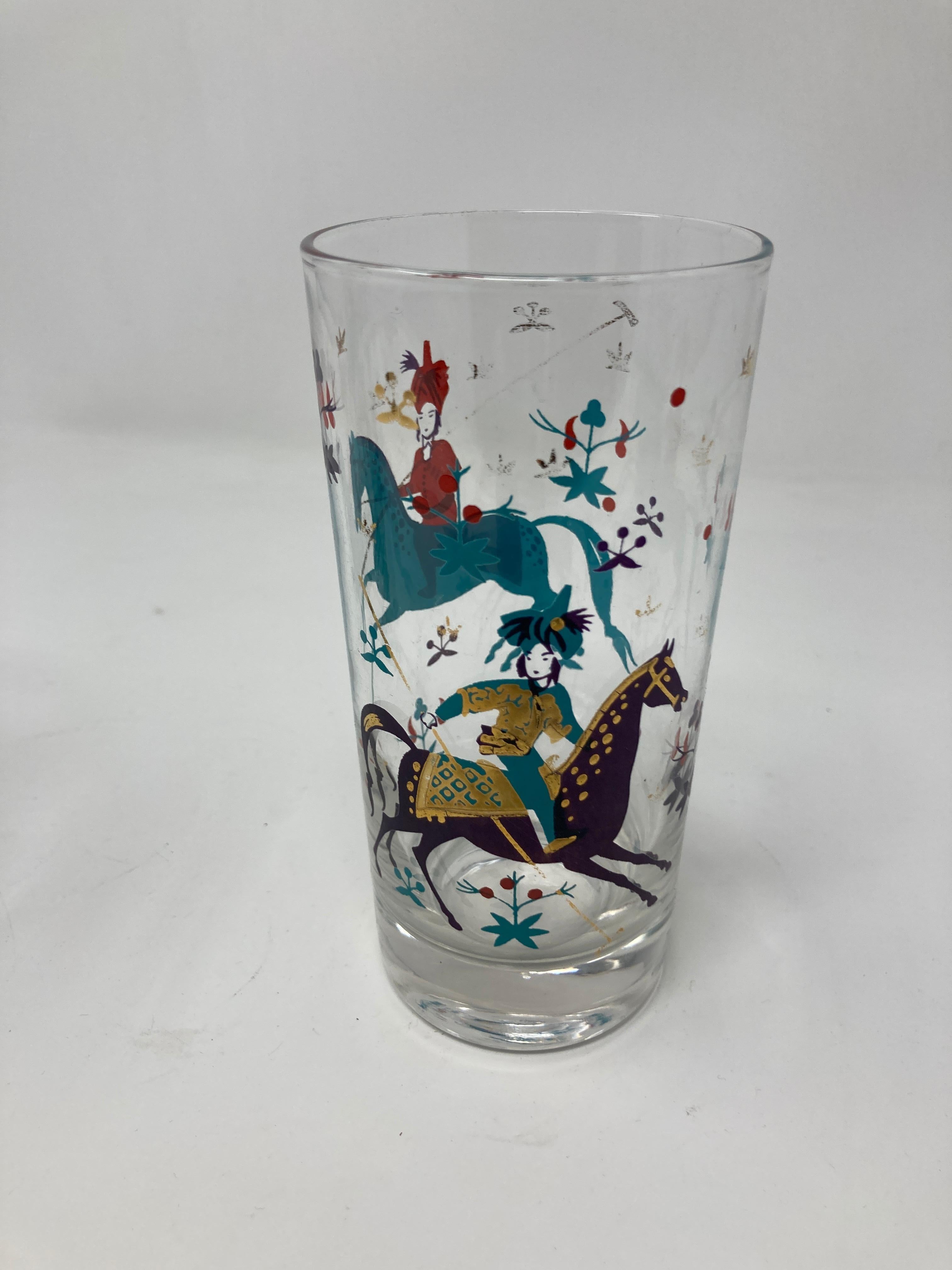 Vintage Set of Two Turquoise and Gold Arabian Nights Highball Cocktail Glasses 1