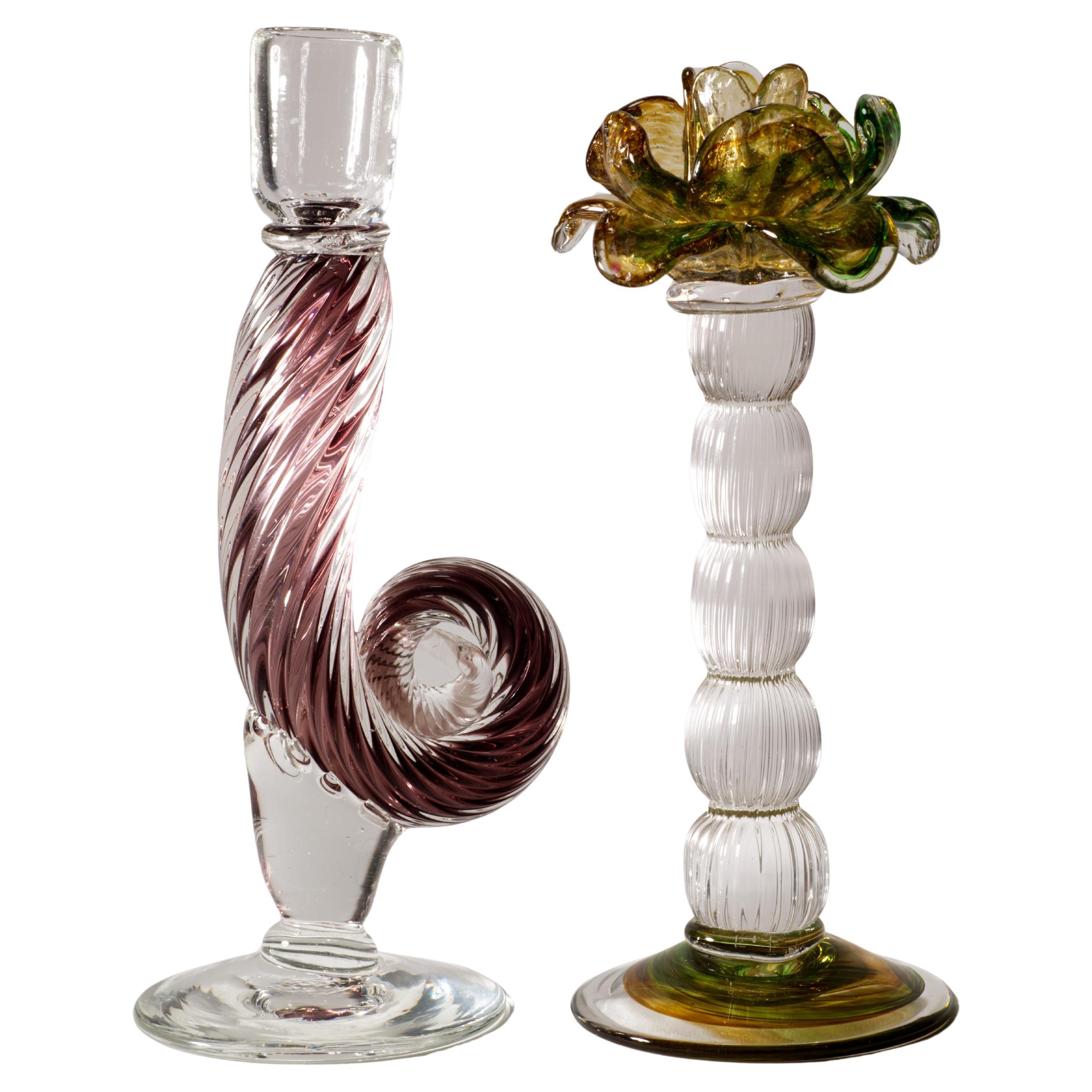 Vintage Set of Venetian/Murano Glass Candlesticks in Style of Salviati