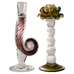 Vintage Set of Venetian/Murano Glass Candlesticks in Style of Salviati