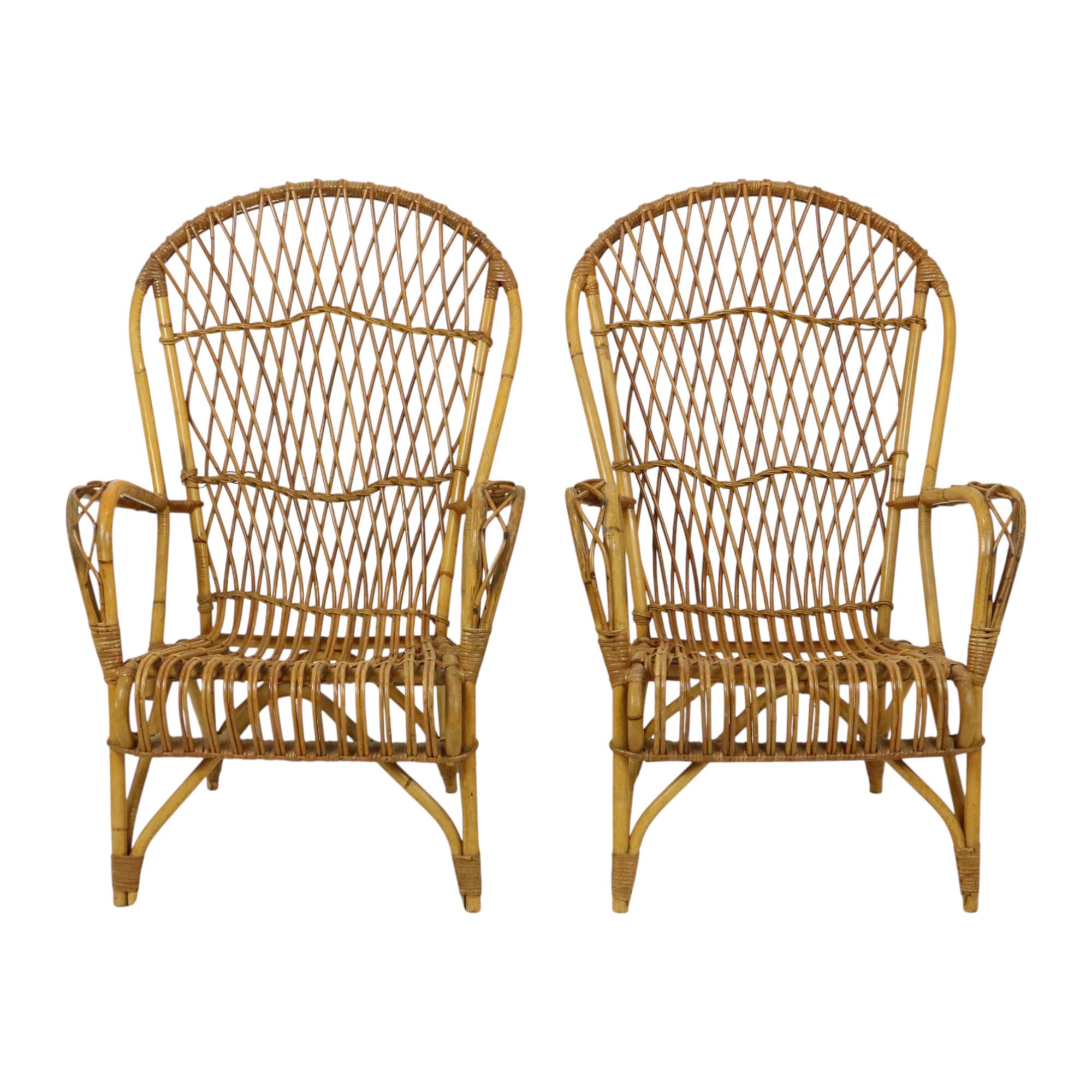 Vintage Set Rattan Chairs Armchairs Table Boho Design Sixties For Sale 5