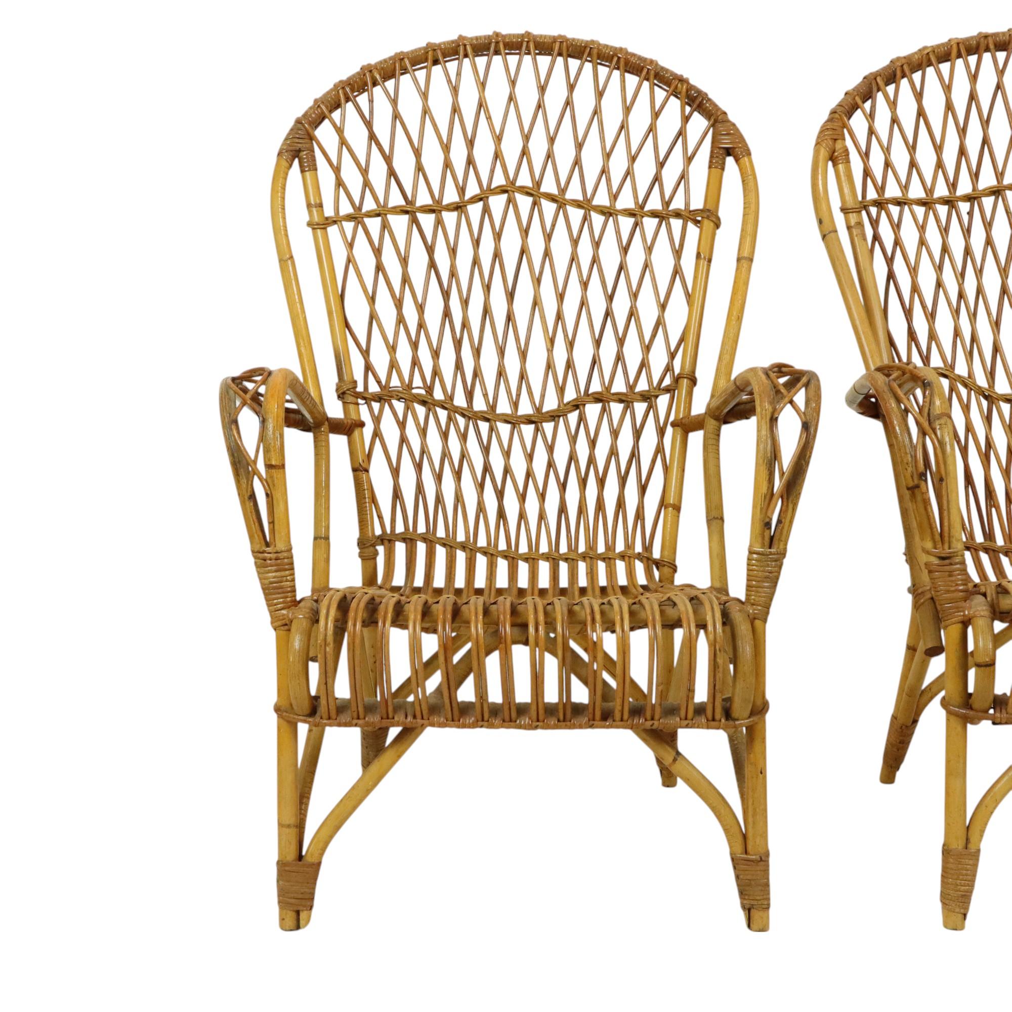 Vintage Set Rattan Chairs Armchairs Table Boho Design Sixties For Sale 6