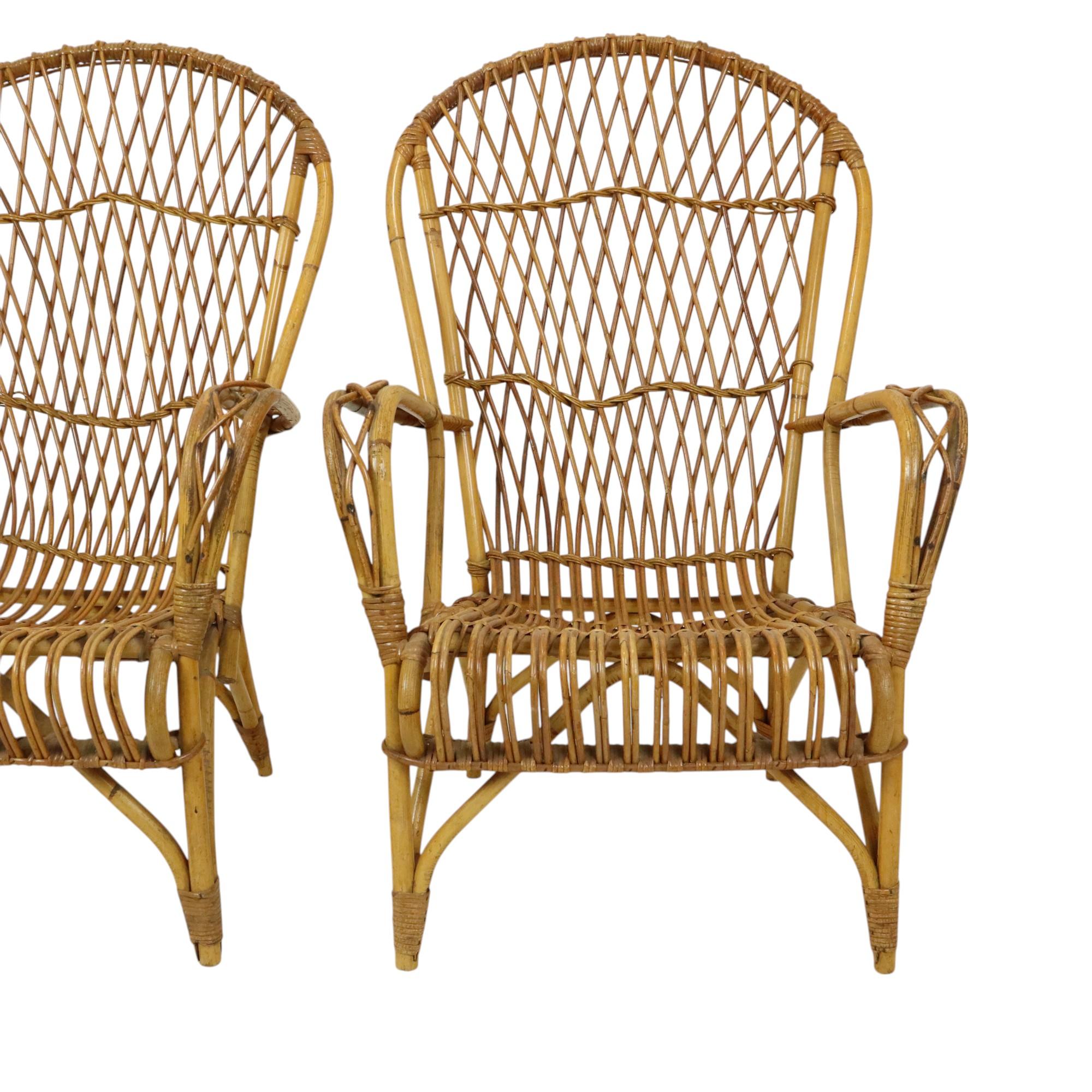 Vintage Set Rattan Chairs Armchairs Table Boho Design Sixties For Sale 7