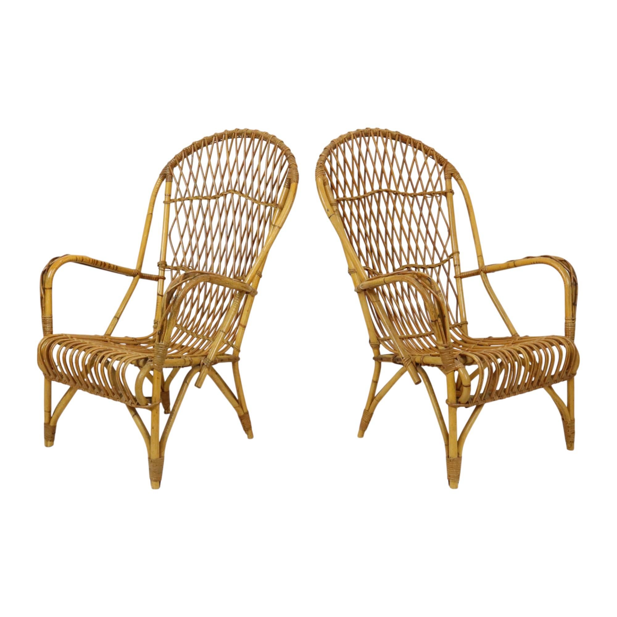 Vintage Set Rattan Chairs Armchairs Table Boho Design Sixties For Sale 8