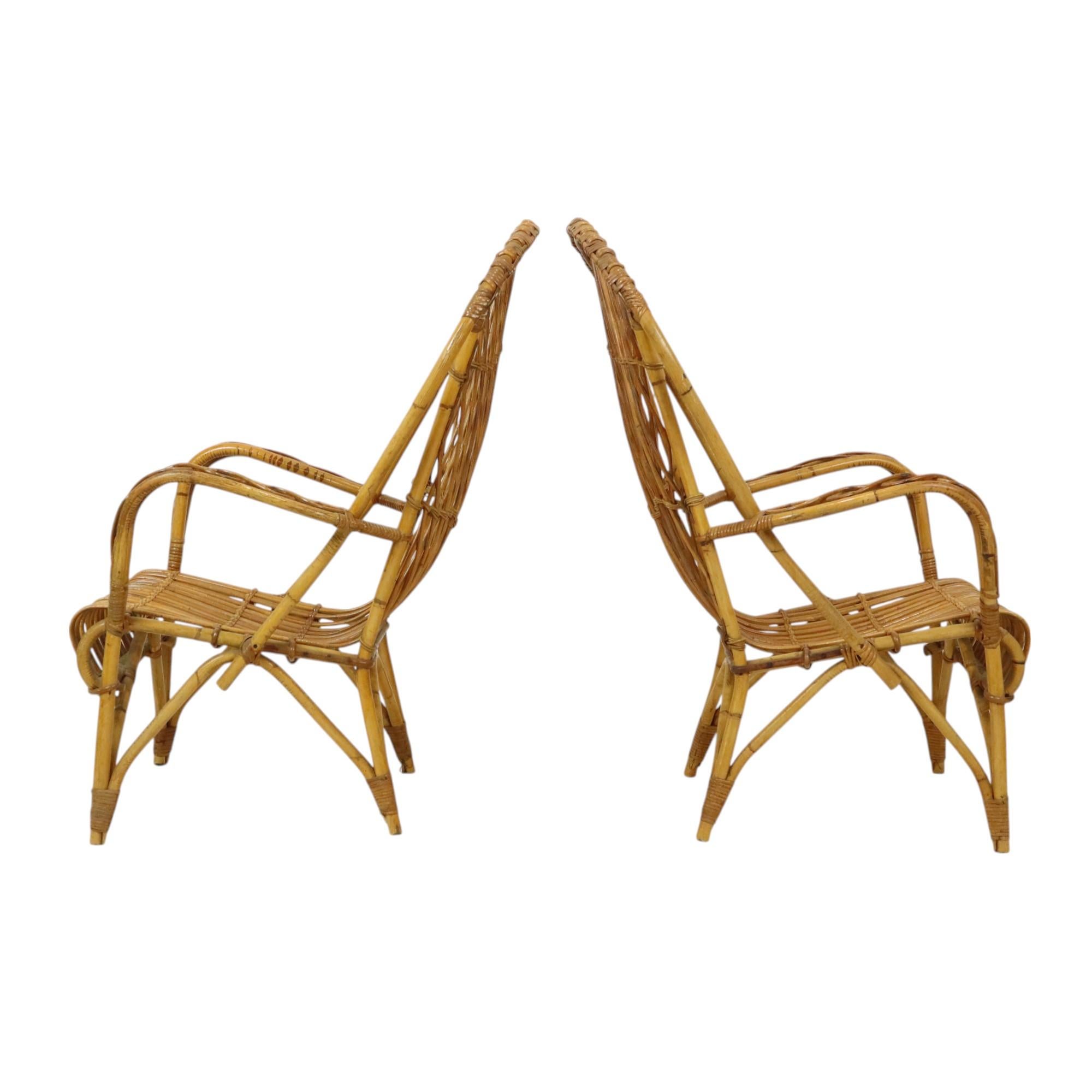 Vintage Set Rattan Chairs Armchairs Table Boho Design Sixties For Sale 9